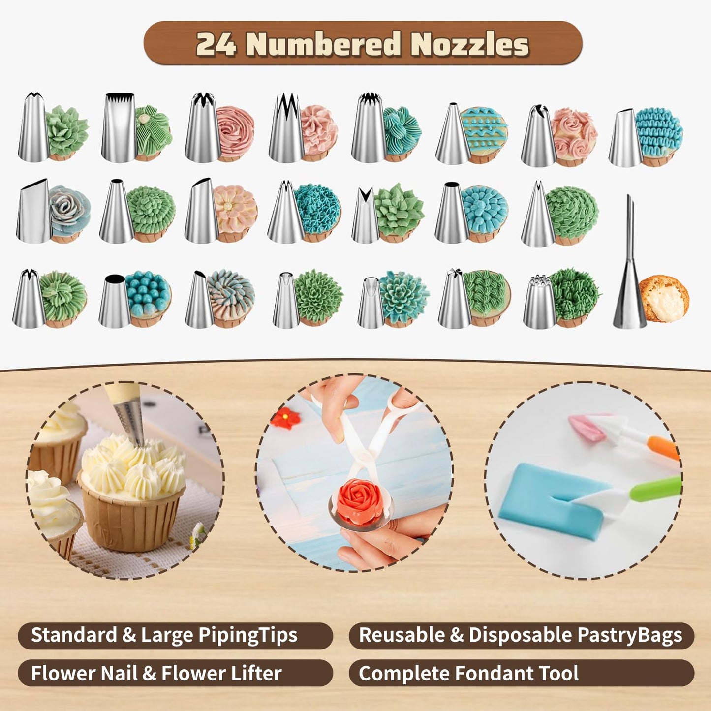720PCS Cake Decorating Kit with Baking Supplies - Cake Turntable for Decorating with Baking Pans, Leveler, 24 Numbered Piping Tips, 2 Spatulas, Fondant Tools, Video Course, Pattern Chart & More