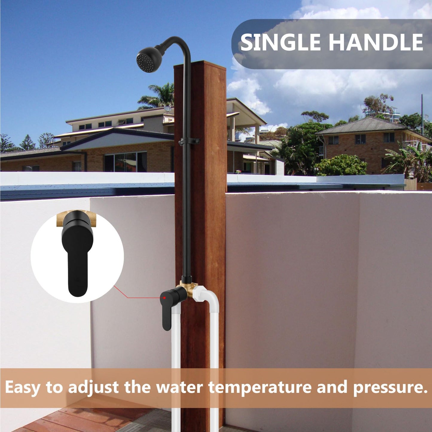 GBBNE Outdoor Shower Kit Fixtures Faucet,Outside Shower with Single Handle for Backyard,Valve Included,Matte Black
