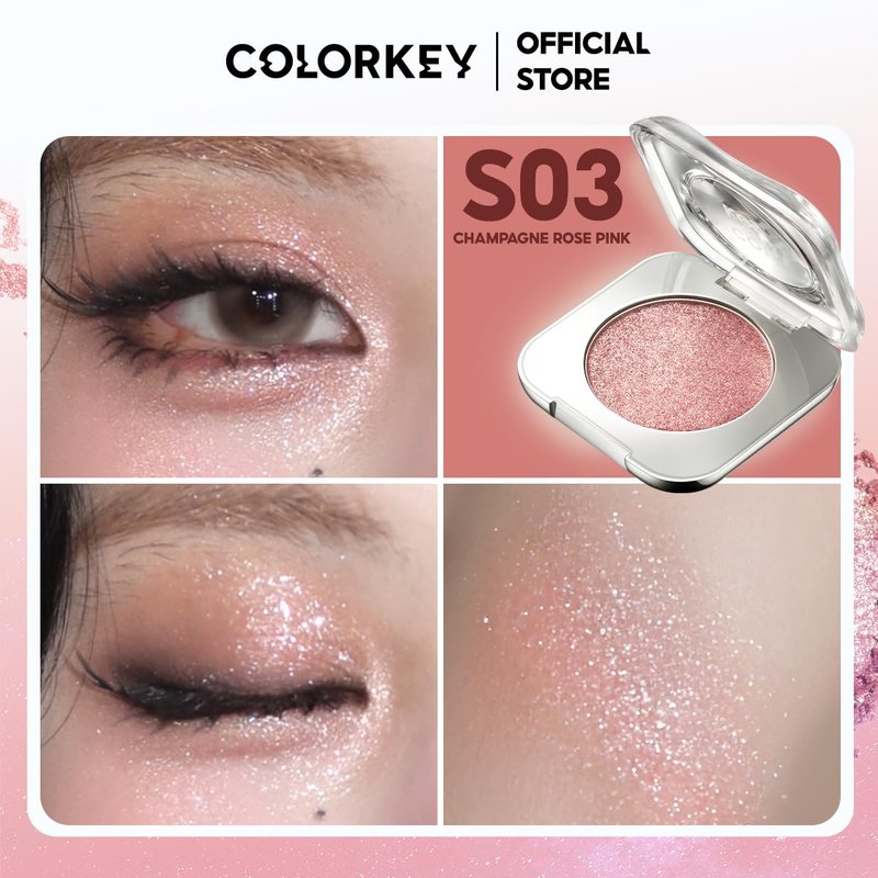 COLORKEY Stardust Diamond Mono Eyeshadow, High-Pigment Single Eye Shadow with Diamond Sparkle, Long-Lasting, Waterproof, Smudge-Proof, Multi-Dimensional Shine, Enhances Eye Contour (S03)