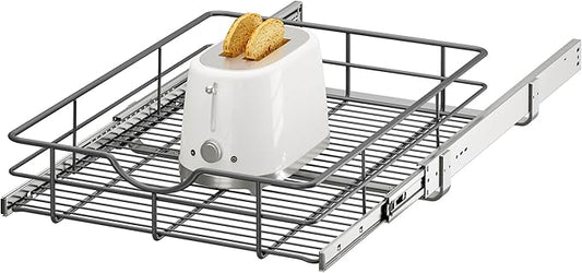 Pull Out Shelves - 17" W x 22" D Soft Close Pull Out Cabinet Organizer 1 Tier - Sliding Shelves with Shelf Liner - Heavy Duty Steel Wire Drawers for Kitchen Cabinets, Pantry, Bathroom
