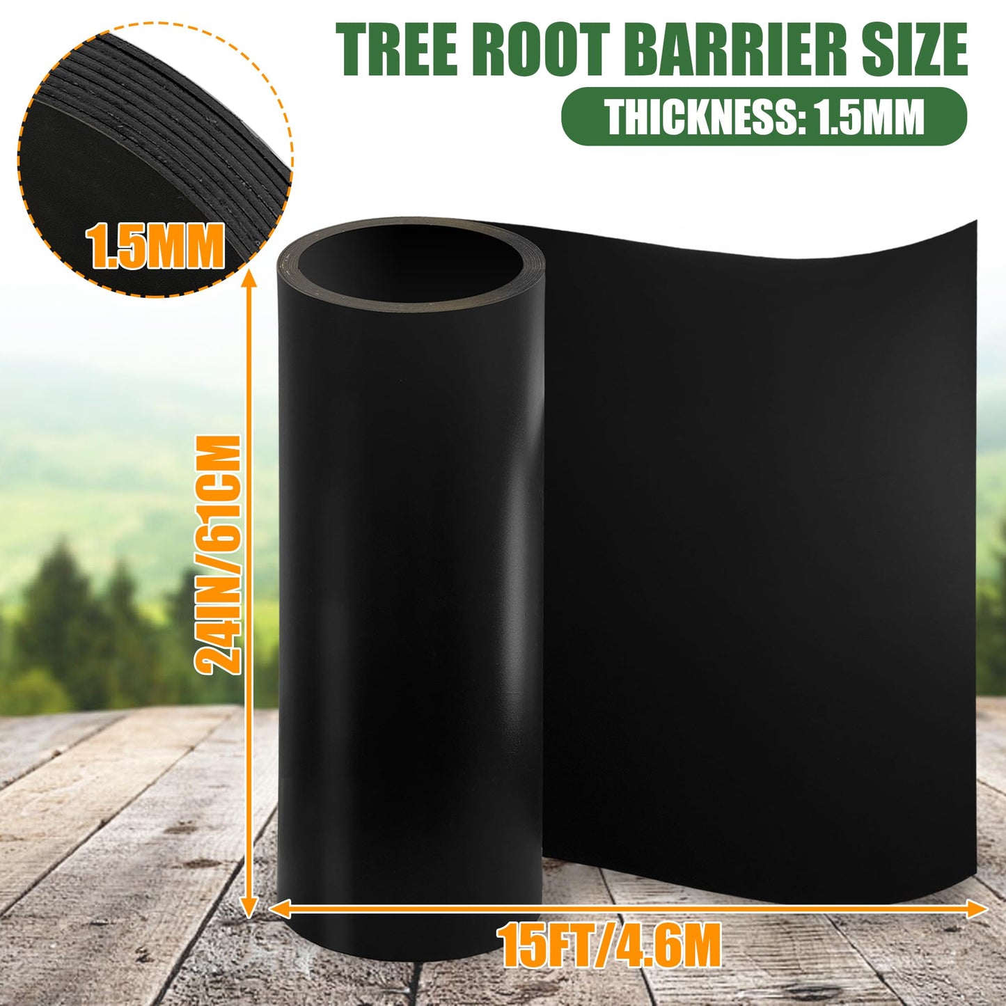 Joewuzun Tree Root Barrier 24in x 15ft x 60mil Root Barrier Grass Weed Barrier Bamboo Barrier Garden Edging for Landscape Edging Blocks