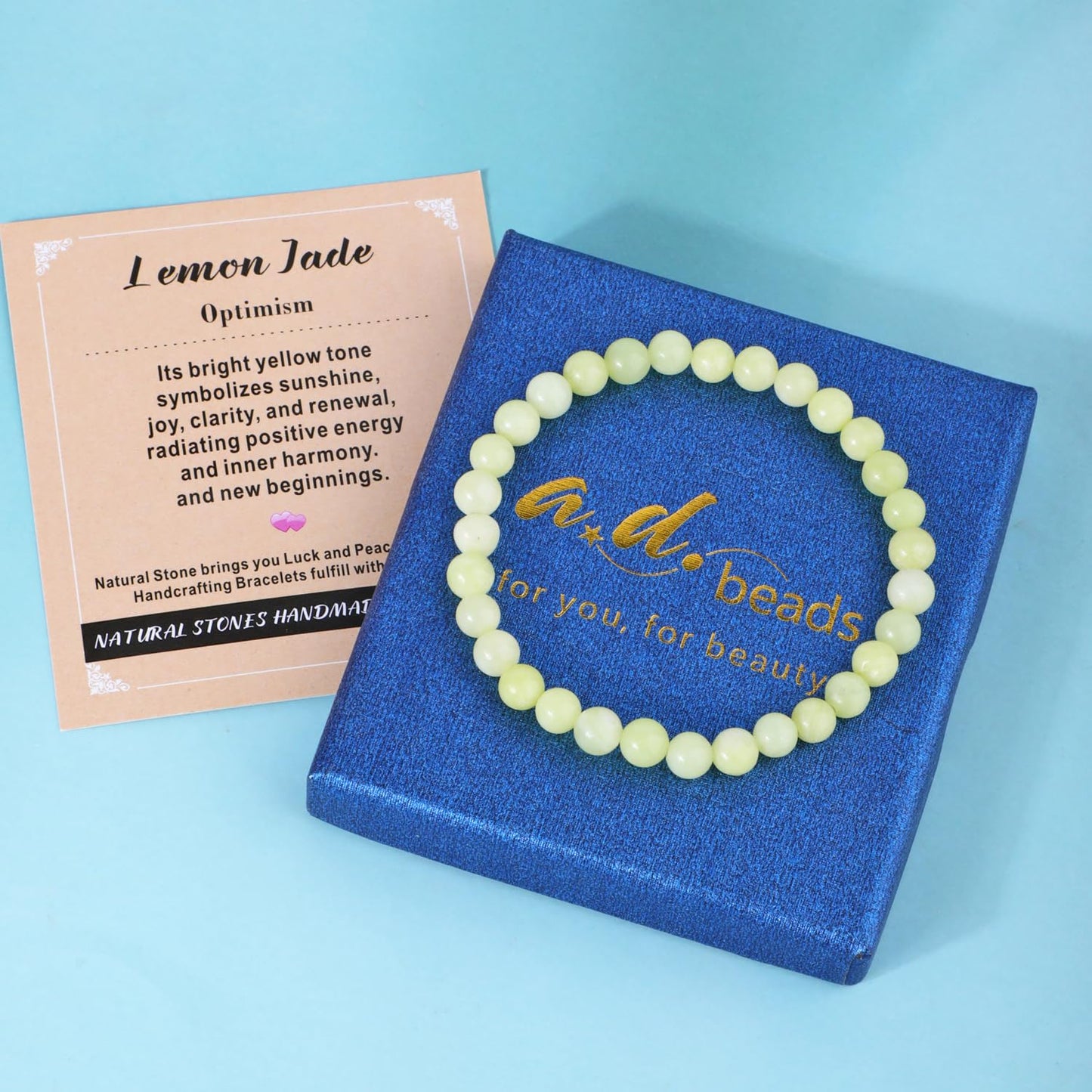 AD Beads 6mm Handmade Lemon Jade Elastic Bracelet – Natural Gemstone for optimism – Meditation, Yoga, Healing and Energy Gift for Men Women
