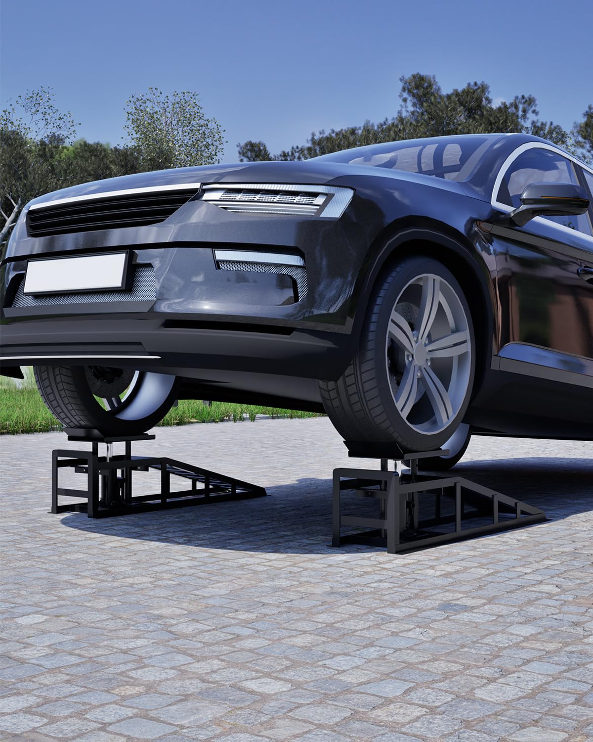 Hydraulic Car Ramps 5T 11000lbs Low Pro-File Car Lift Service Ramps Truck Trailer Garage, 4-Level Height Adjustment, Lift Height 11.61-16.21 Inches, 2 Pack