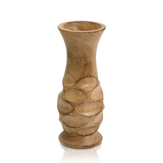 Aeravida Beautifully Carved Natural Mango Tree Wood Rustic Vase | Modern Flower Vase | Mango Tree Wood Kitchen Decor | Handmade Vase | Carved Shaped Vase