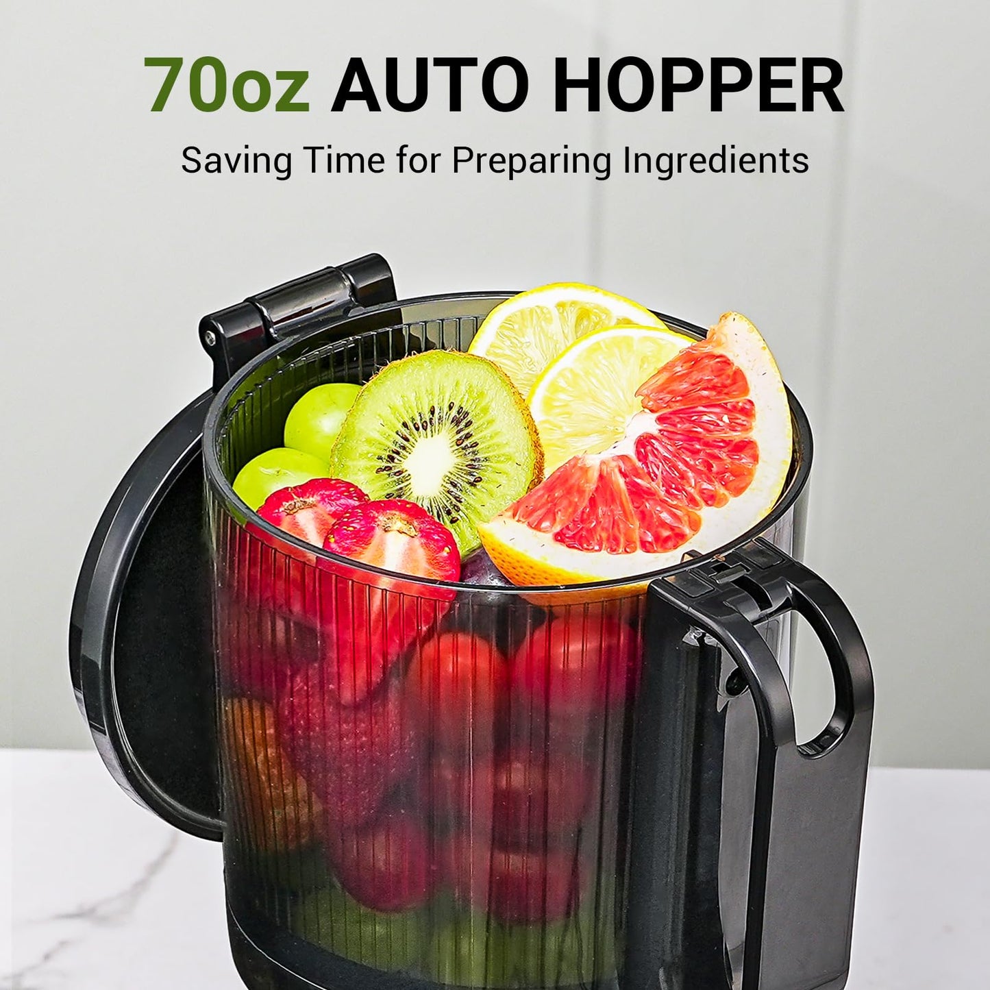 AMZCHEF Cold Press Juicer with 6.5" Large Feed Chute, Slow Masticating Juicer for Whole Fruits & Vegetables, 3-Layer Strainer, Copper Motor, High Juice Yield, Easy to Clean, Green
