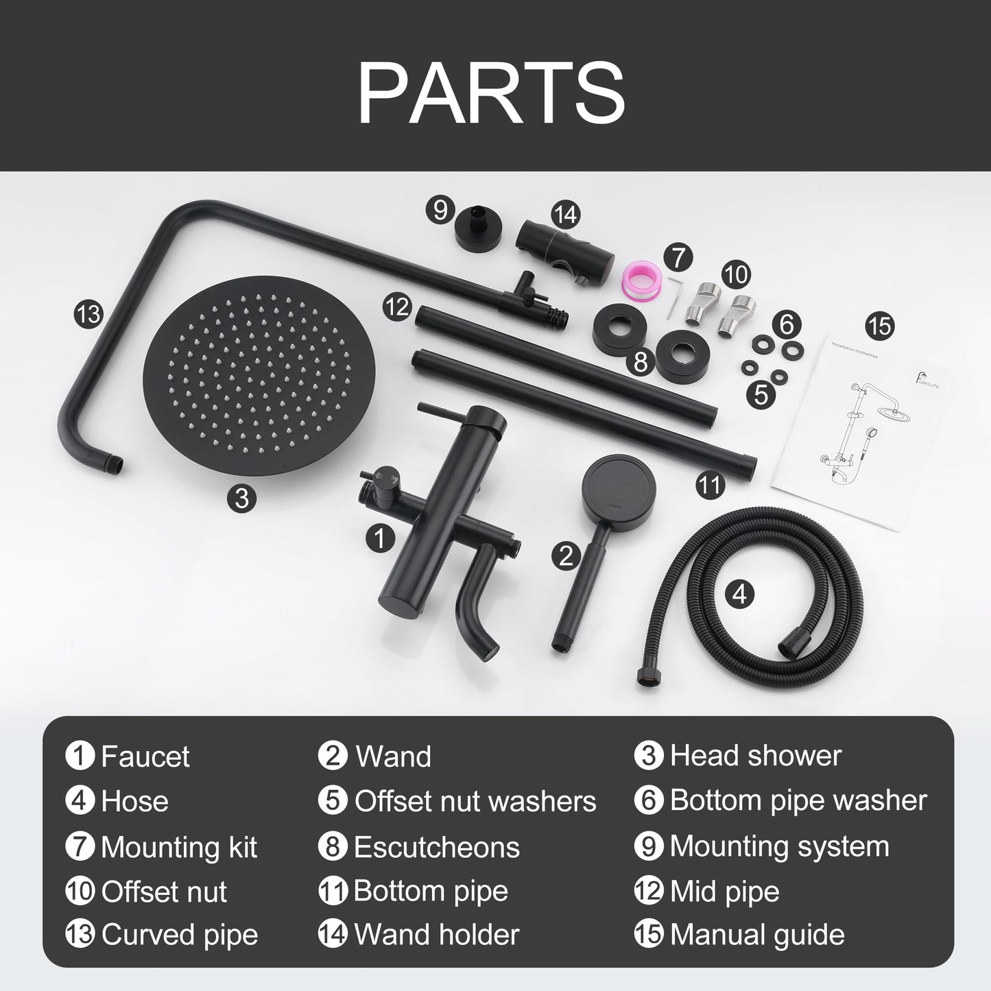 Matte Black Outdoor Shower Kit - SS304 Shower Head with Handheld, High Pressure, Complete Shower System with Enclosure and Fixtures
