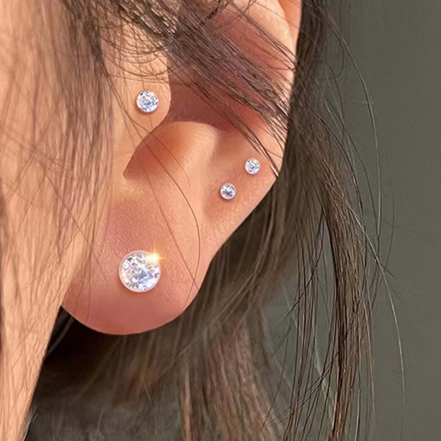 OwlkOrmy 8 Pairs Anti Allergy Plastic Earrings for Sensitive Ears & Include 8 Pairs Silicone Soft earring backs, Birthstone Cubic Zirconia Stud Earrings Kit 2mm 3mm 4mm 5mm in one Set (Clear)
