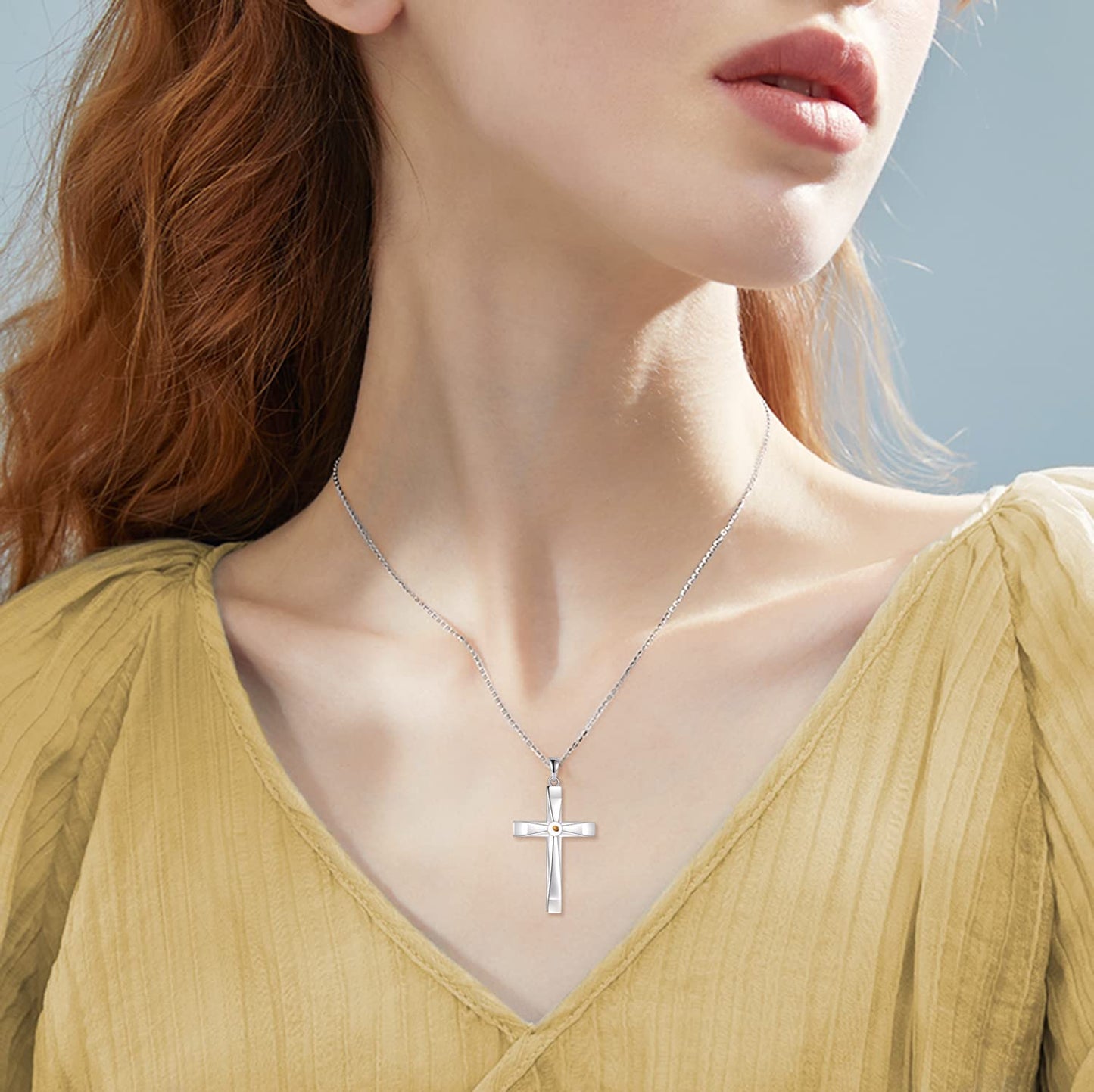 ONEFINITY Religious Cross Pendant Necklace Sterling Silver Origami Cross Pendant Gifts for Women Men Jewelry (Mustard Seed Cross)