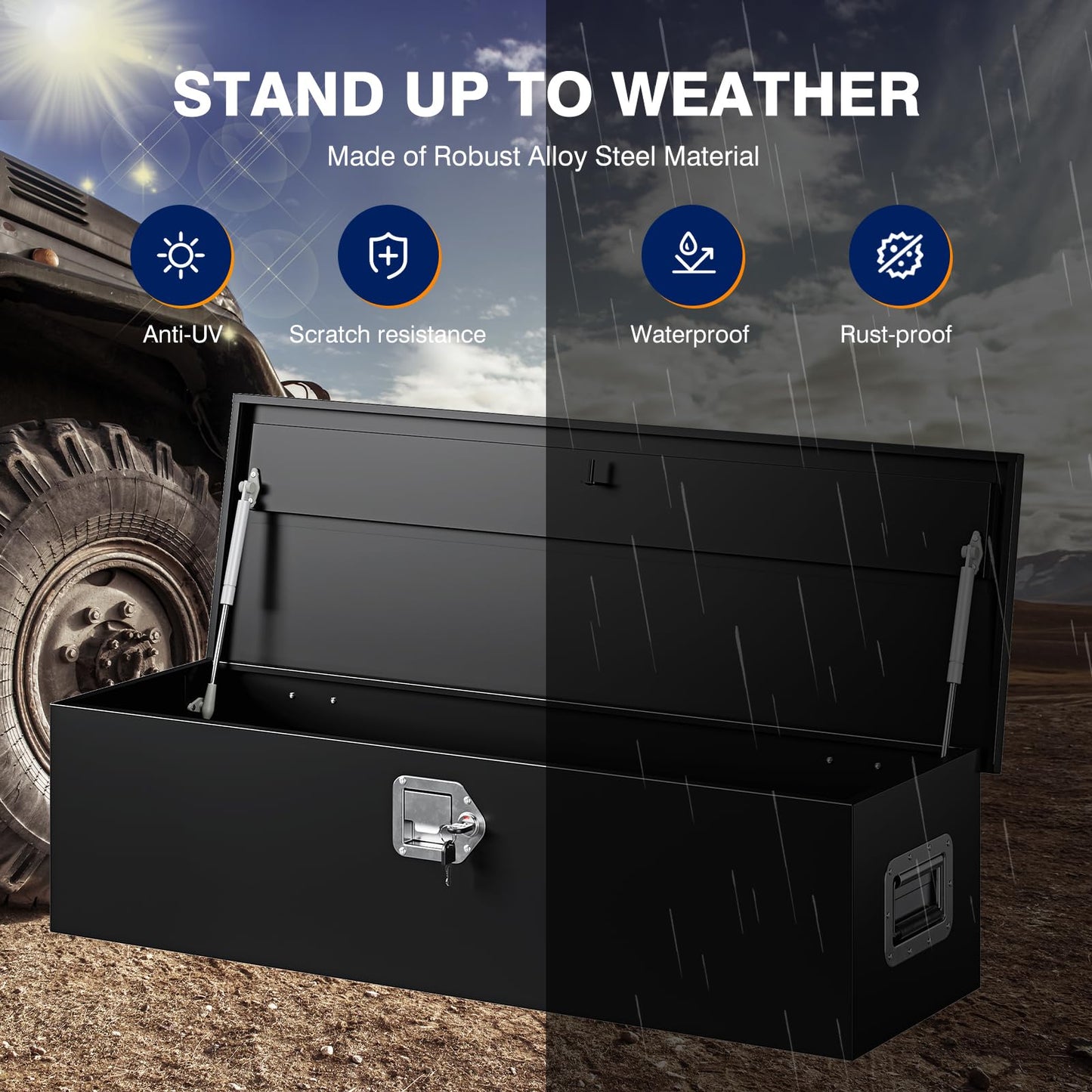 Yizosh 39 Inch Steel Heavy Duty Truck Bed Tool Box, Trailer Tongue Box with Lock and Keys