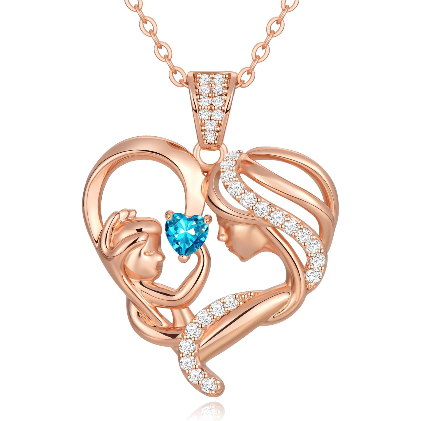 Zifeel Mothers Day Gifts for Mom Wife Her Grandma, S925 Sterling Silver Birthstone Necklaces Jewelry for Women, Mother's Day Love Heart Pendant Necklace for Anniversary Birthday Christmas Day