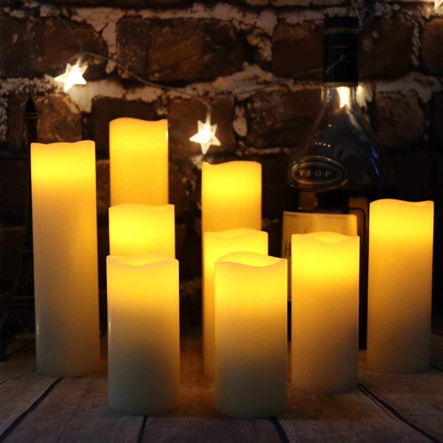 Hanzim Flameless Flickering Battery Operated Candles D2.2''*H4 5" 6"" 7"" 8"" 9"" Set of 9 Ivory Real Wax Pillar LED Candles with 10-Key Remote and Cycling 24 Hours Timer (Ivory)"