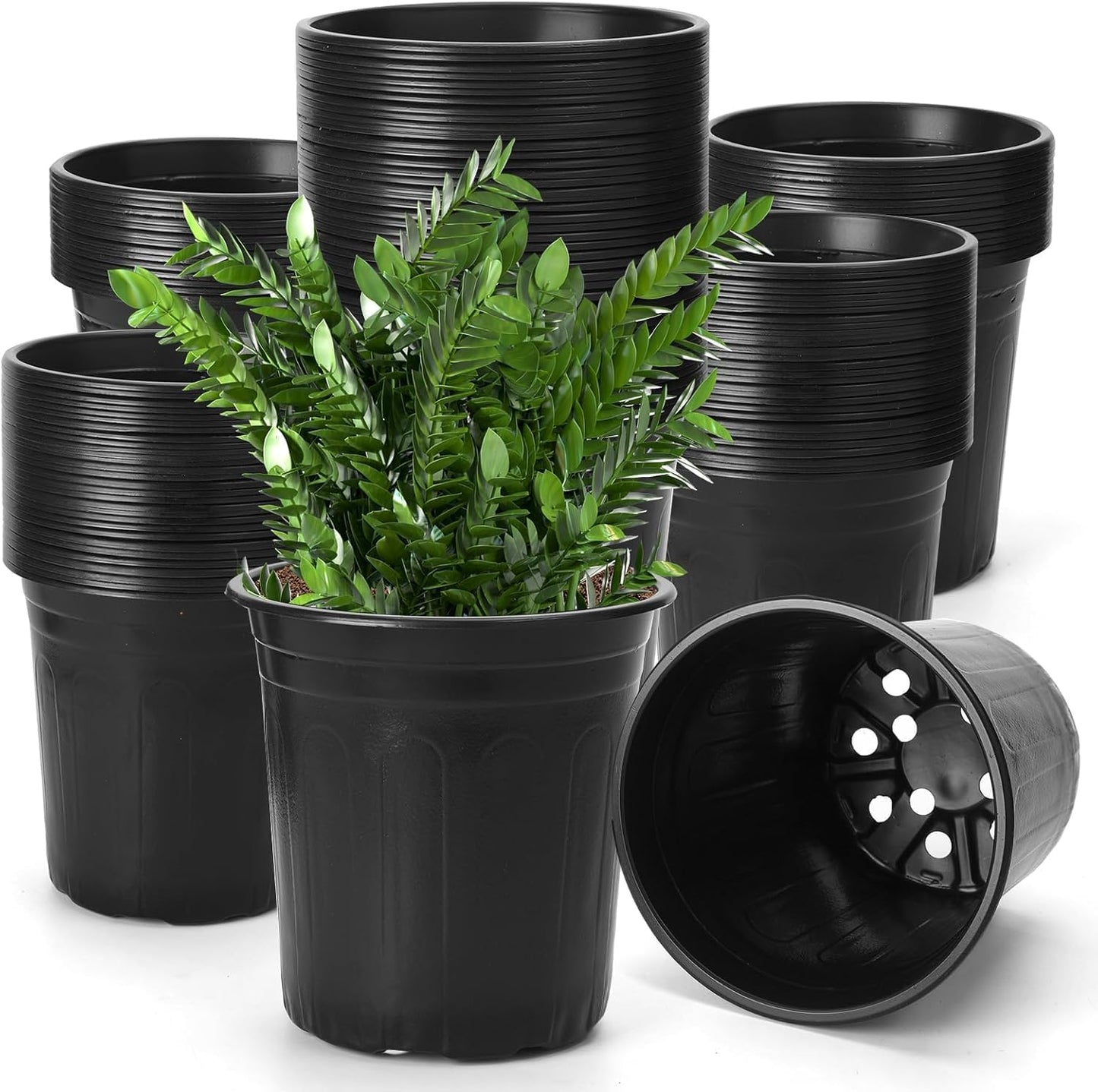 120Pack 1 Gallon Plant Nursery Pots, Thickened Soft Plastic Seedling Starter Pots, Plastic Plant Container with Drainage Hole for Indoor Outdoor Flower Seed,Succulents,Cuttings,Transplanting - Black