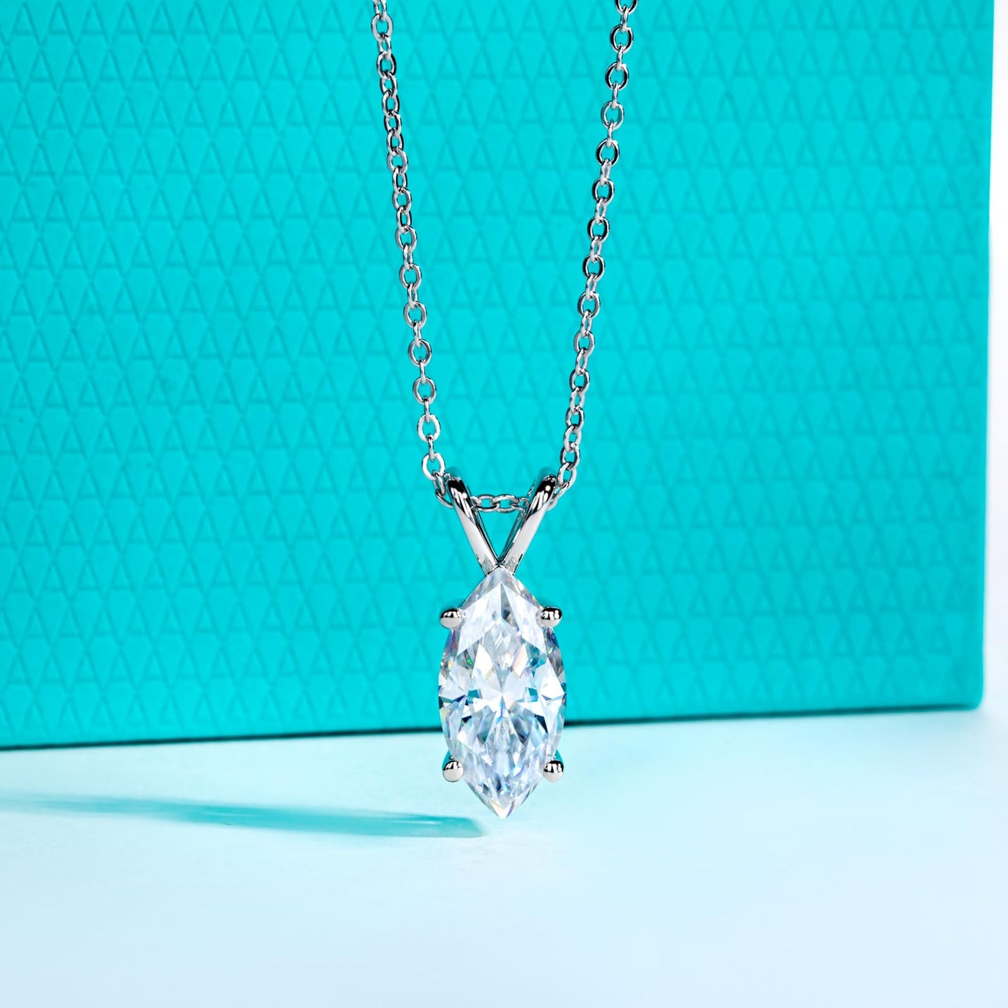AnuClub Marquise Cut Moissanite Pendant Necklace 2CT D Color VVS1 925 Sterling Silver Everyday Wear Necklace for Women Wife Her with Certificate, 40+2+3cm Adjustable Chain