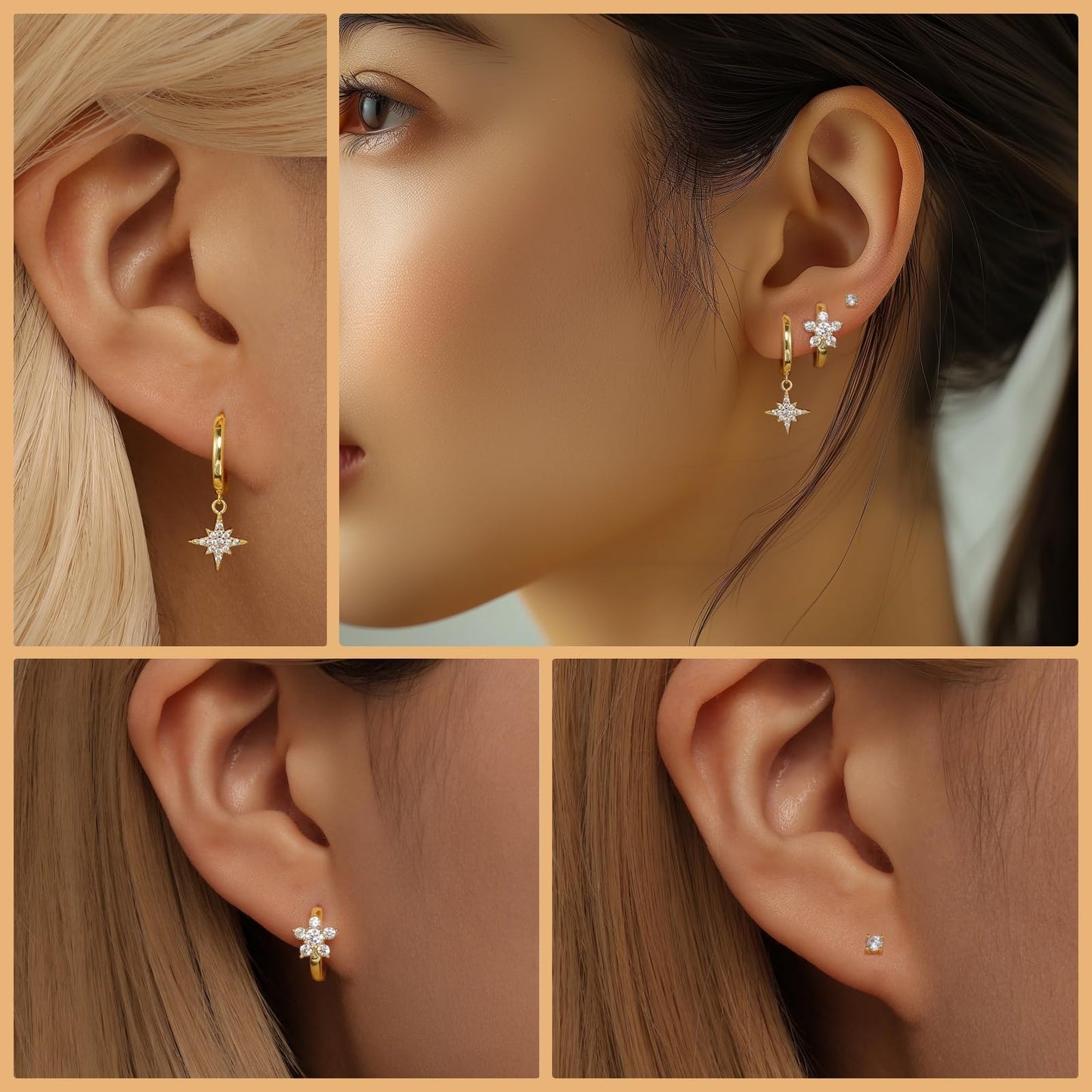 14K Gold Hoop Earring Set for Women, Dainty Gold Huggie Hoop Earrings, Earring Sets for Multiple Piercing Hypoallergenic Earring Stacks, Cartilage Earrings for Women Jewelry Gifts