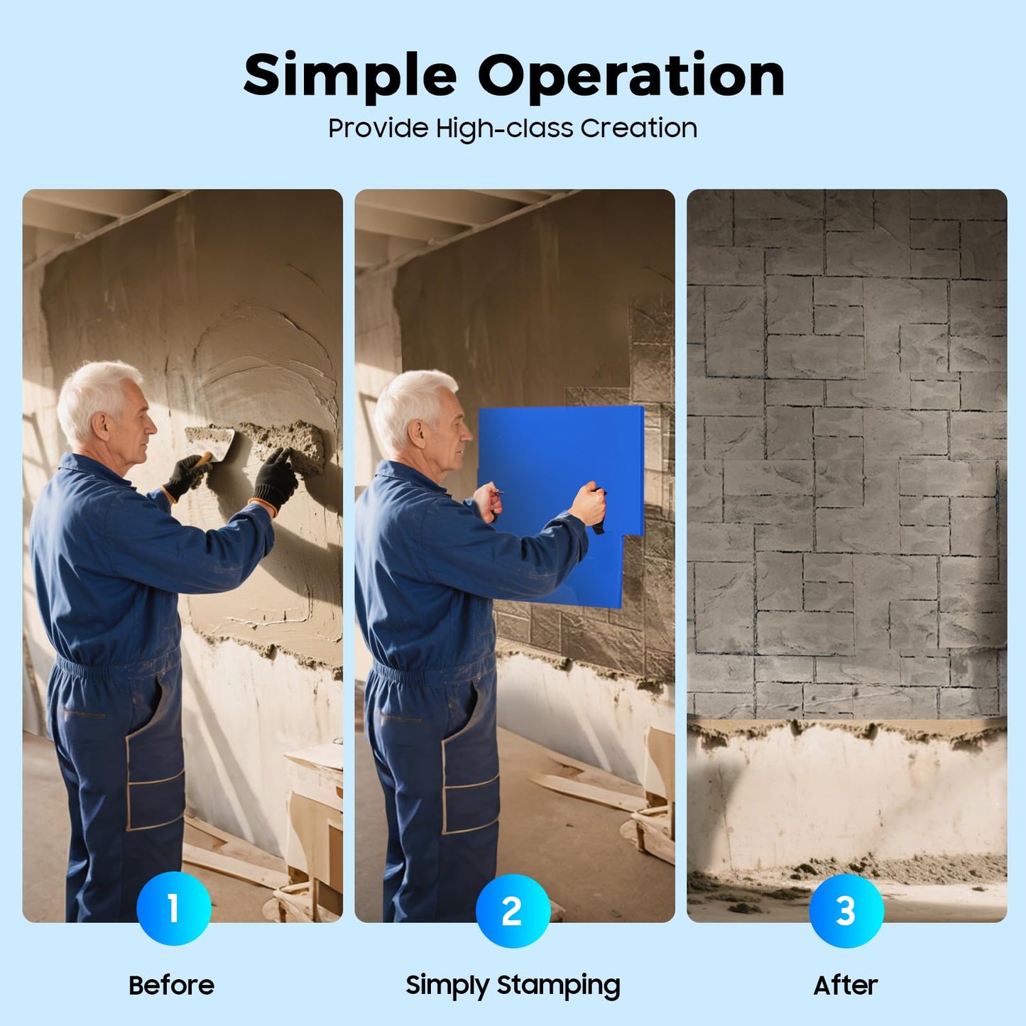LNUJIUN 4 Pieces Concrete Stamps Mats Set 24"x24" Concrete Texturing Skin with Handles 0.7" Thickness Stone Texture Cement Stamps for Walls/Floors (4 Colors)