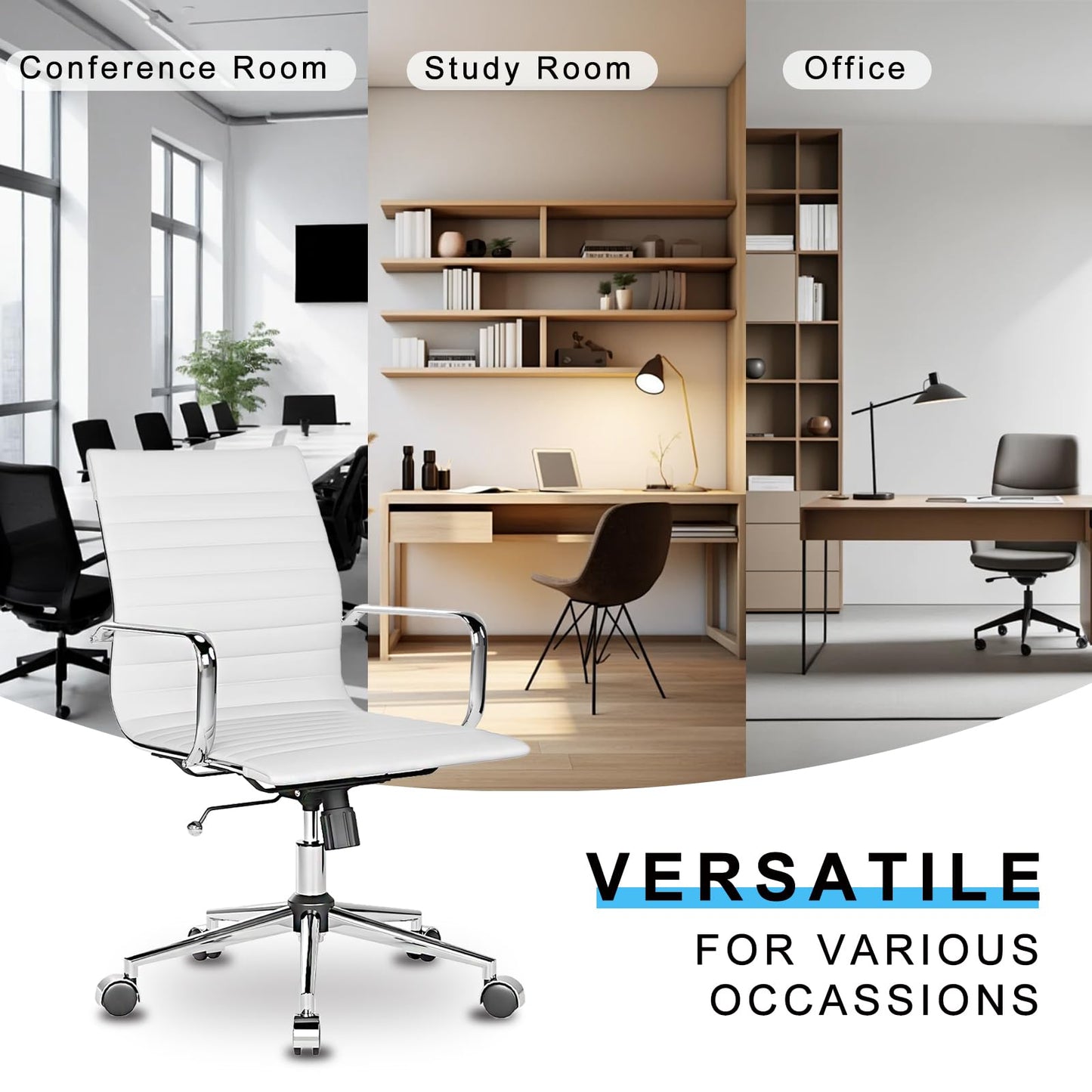 LUXMOD White Office Chair Ergonomic Swivel Desk Chair with Armrests Comfortable Heavy-Duty Chair for Office or Conference Table ，White 22.83in Seat（1pc）