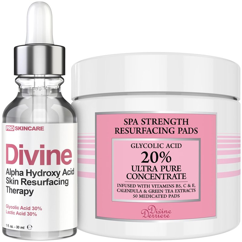 Anti Aging Skin Care Set: Glycolic Acid Peel 60% & Glycolic Resurfacing Pads - This Ultra Potent Duo Will Purify Your Skin & Eliminate Wrinkles, Acne Scarring For an Ultra Clear & Glowing Complexion
