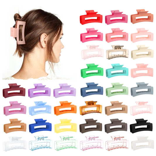 36 Pcs Medium Hair Claw Clips, 3.35 Inch Rectangle Claw Clips for Thick and Thin Hair Square Hairs Clip for Women, Matte Nonslip Hairclip Banana Jaw Clip Hairs Accessories for Girls (36 Colors)