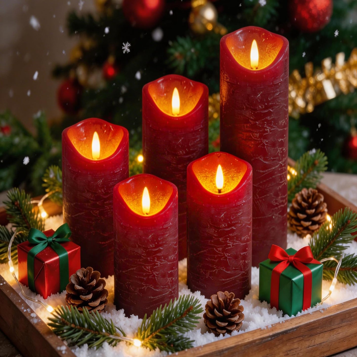 MiKoyi Flameless Pillar Candles with Remote, Battery Operated Candles Real Wax, [5-Pack] Fake LED Flickering flameless Candle with Timer Function for Room Home Decor (2.2" * 5/5.5/6/7/8"") - Red"