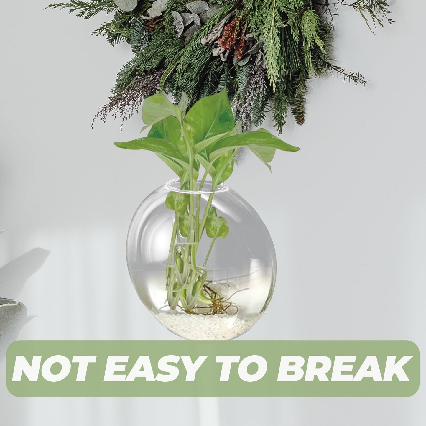 Cabilock Wall Hanging Glass Planter Vase for Hydroponics Plants, Small Glass Plant Holder, Indoor Decorative Hanging Terrarium for Home and Office