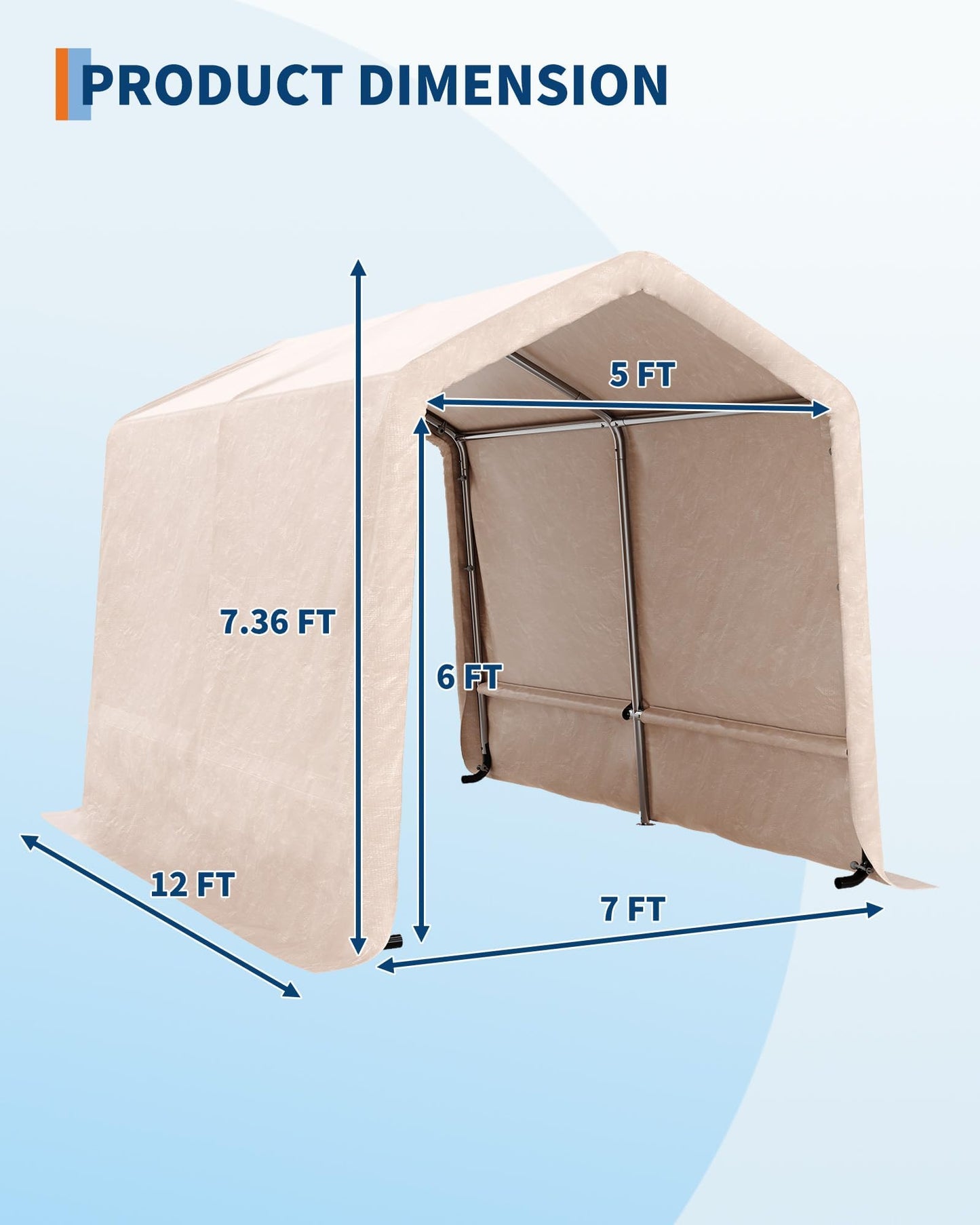 7X12 FT Heavy-Duty Portable Outdoor Storage Shed with Roll-Up Zipper Door & Vent, 240g Waterproof Carport Storage Shelter, UV-Resistant Canopy for Motorcycle, Firewood, Tools -Gray ﻿