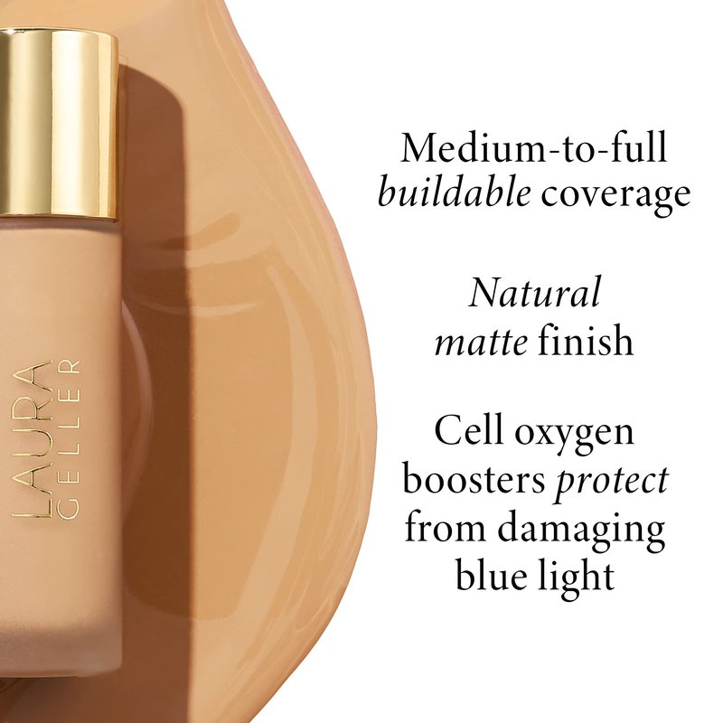 LAURA GELLER NEW YORK Double Take Liquid Foundation | Medium to Full Coverage, Natural Matte Finish, Porcelain