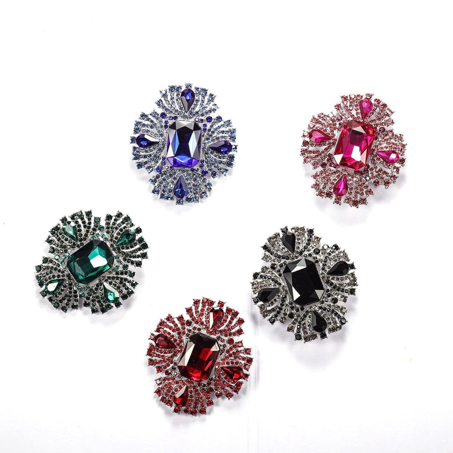 YOQUCOL Vintage Blue Austrian Crystal Rhinestone Cross Flowers Shaped Brooch Pin Elegant Jewelry For Women