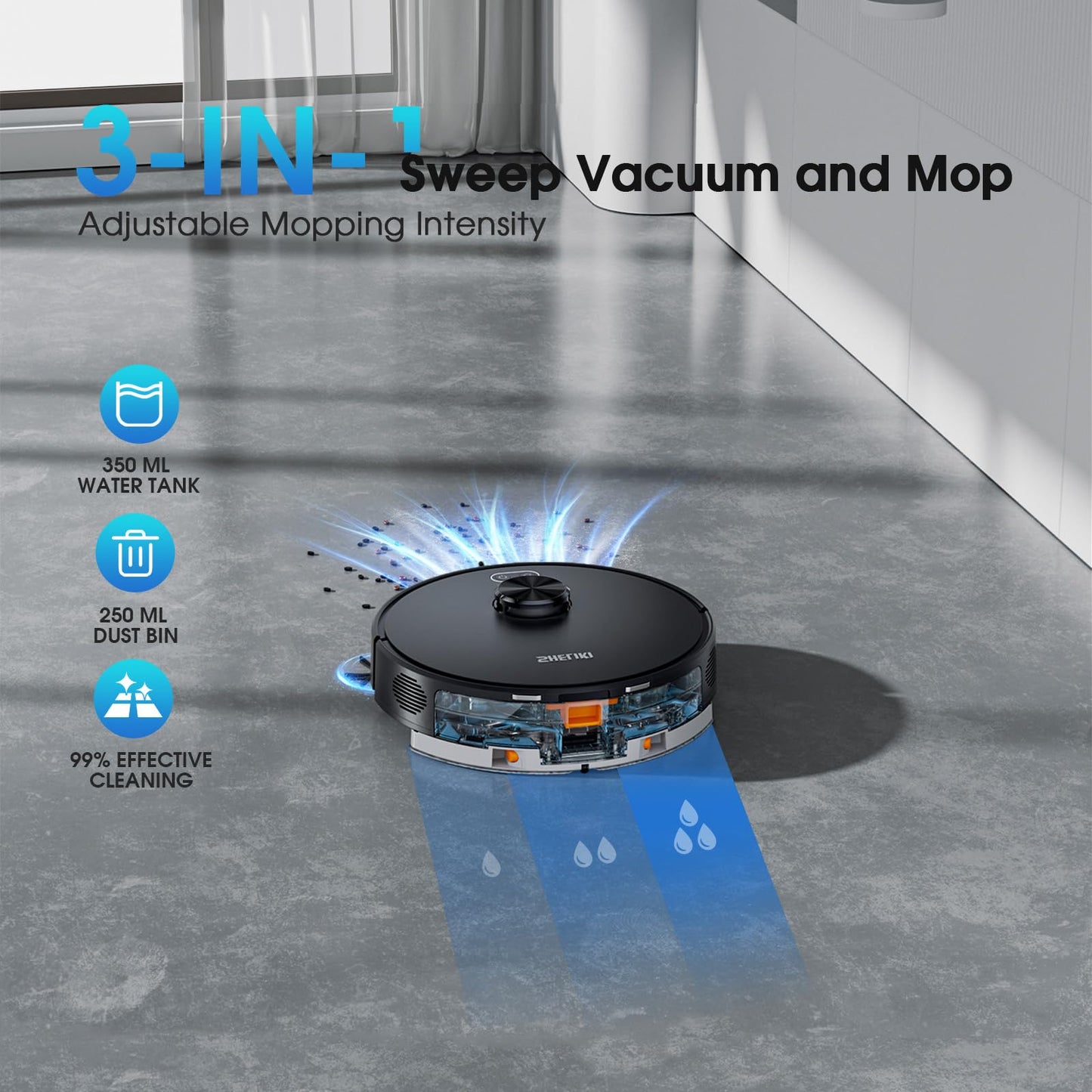 Robot Vacuum and Mop Combo, Robotic Vacuums Cleaner with LiDAR Navigation, Smart Mapping, Strong Suction, with WiFi/App/Alexa/Voice Control, Obstacle Avoidance, for Home, Wood/Hard Floors, Pet Hair