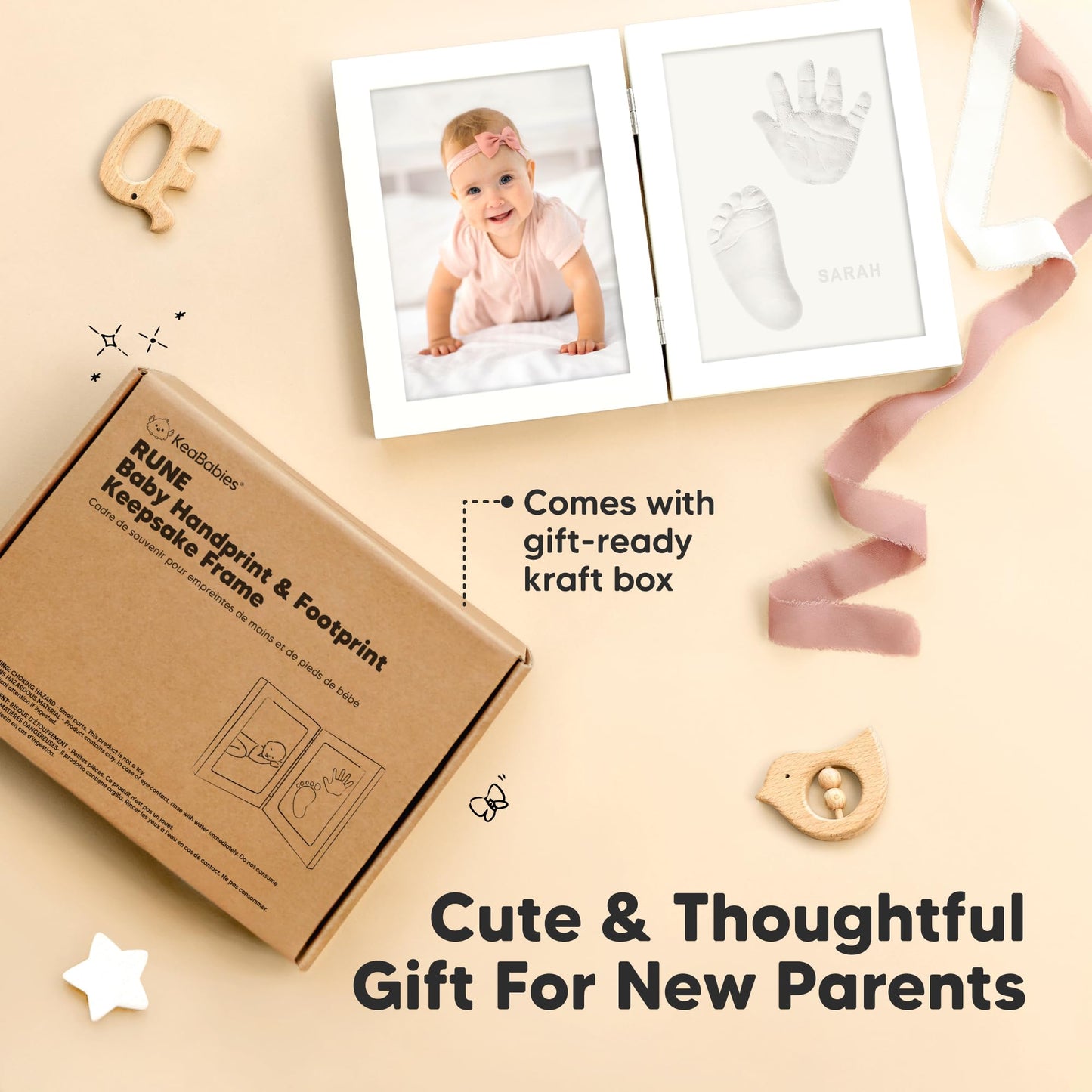 Baby Hand and Footprint Kit - Quick Dry Clay for Newborn Keepsake Feet and Handprint, Nursery Picture Frame, Cat Dog Paw Print Kit,Personalized New Mom Gifts for Baby Showers & Registry(Alpine White)