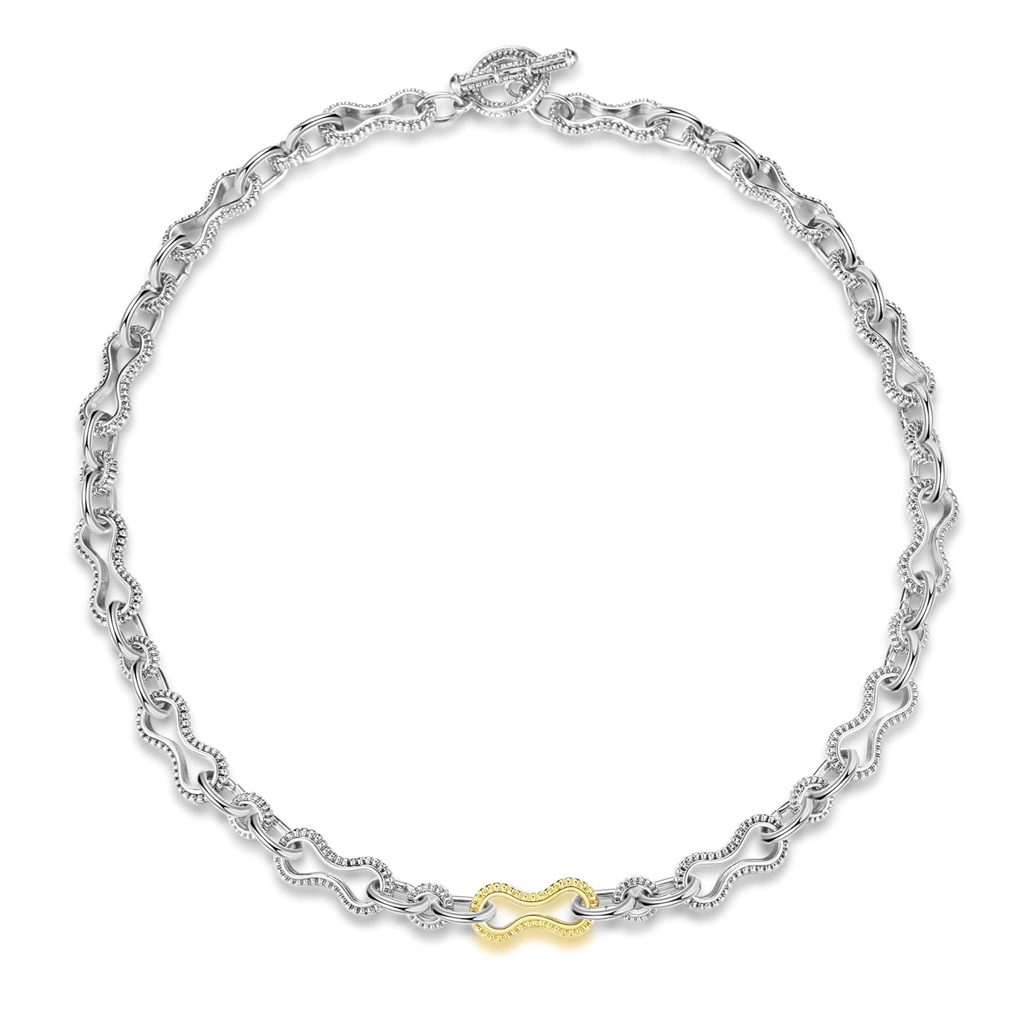 Mytys Women's Link Necklace 18k Gold Plated Double Twist Wire Gold and Silver 2 Tone Chain Necklaces Christmas New Year Jewelry (Gold & Silver 3)