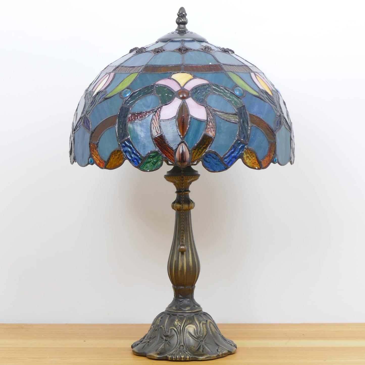 WFAYNTIFL Tiffany Lamp Stained Glass Table Lamp Antique Bedside Reading Light W12H19 Inches (Sea Blue Baroque)
