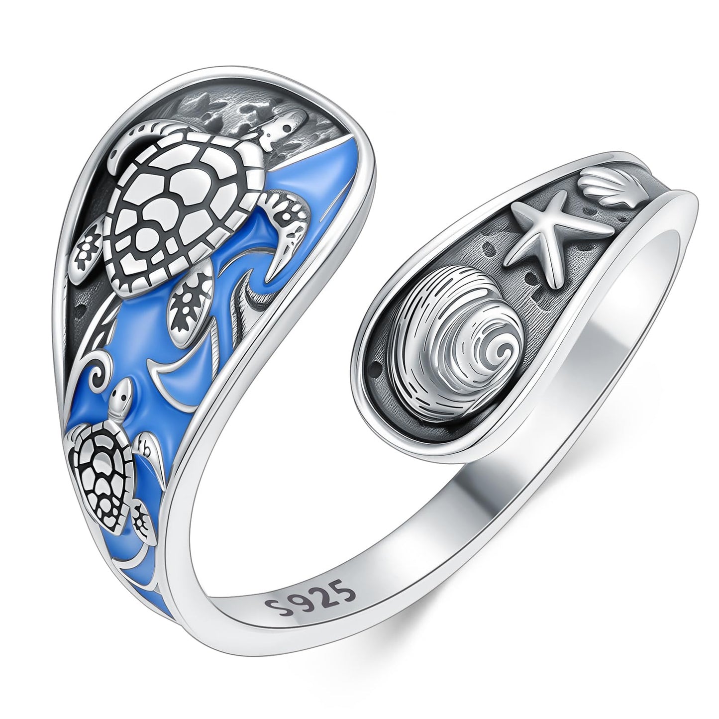 Midari Spoon Rings for Women 925 Sterling Silver Sea Turtle Adjustable Vintage Finger Thumb Rings Ocean Turle Jewelry for Women Birthday Christmas Gifts