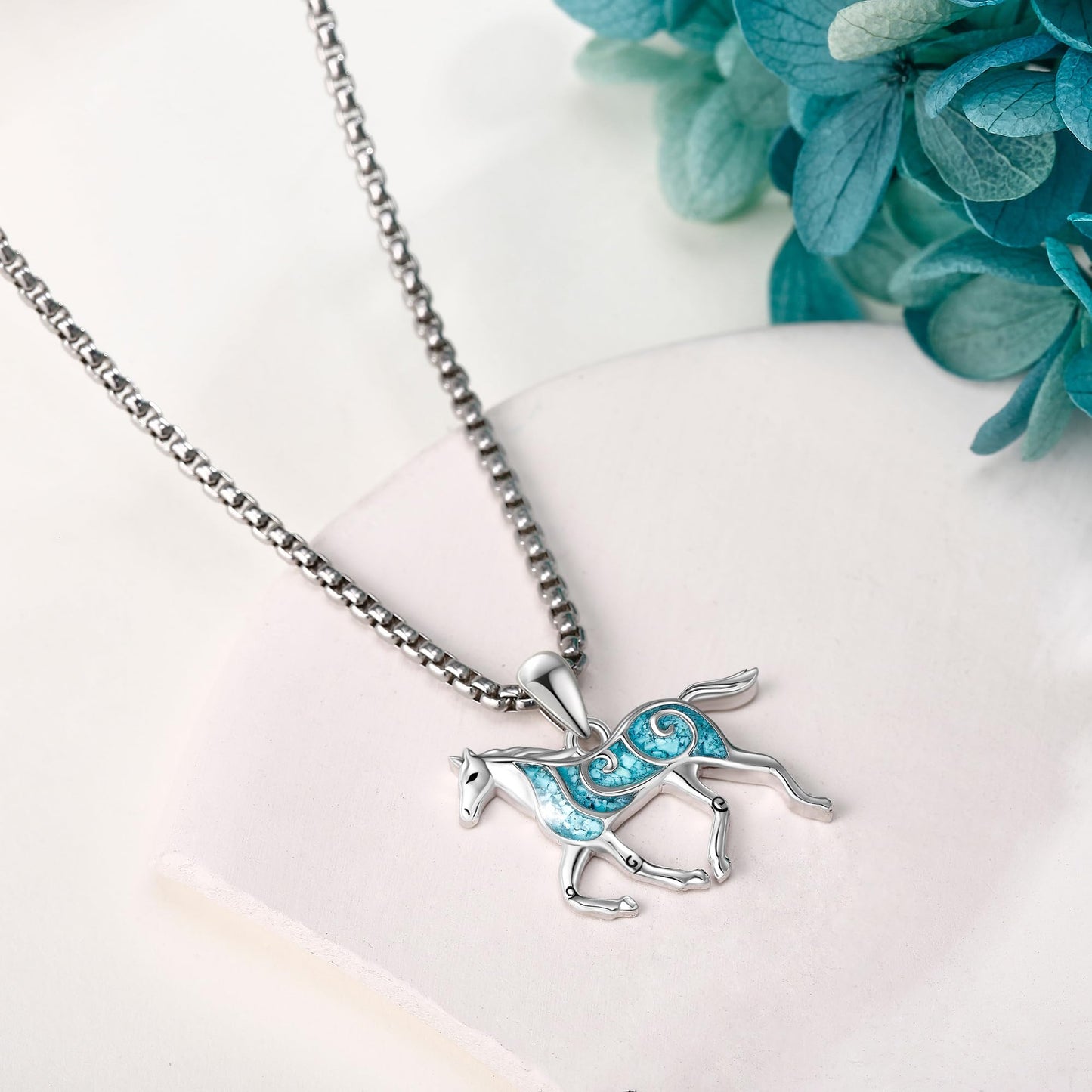 HKPATOP Horse Necklace 925 Sterling Silver Turquoise Horse Pendant Necklace Animal Jewelry Gifts for Women Men