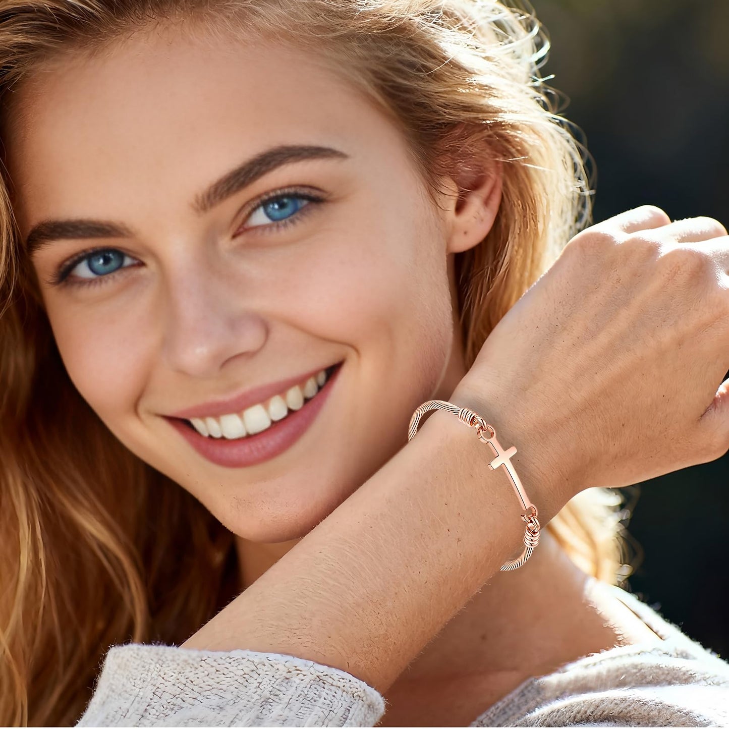 DS Religious Gift for Her Christian Cross Bracelet Bible Verse God is Within Her She Will Not Fall Inspirational Bracelets For Women Stainless Steel Jewelry Gift To Daughter Best Friend (Cross bracelet-Rose Gold 4)