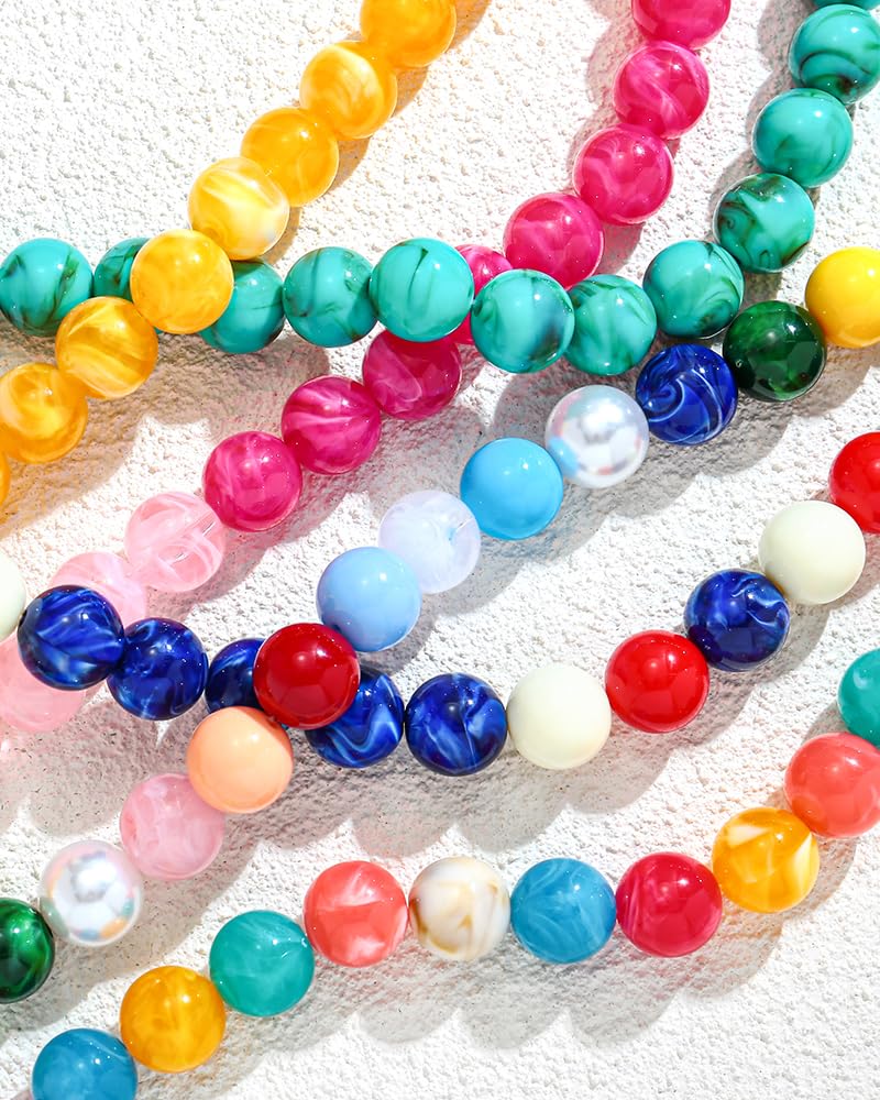 FAUTHENTICUTE Chunky Pink Necklace for Women Two-tone Pink Polished Round Resin Beaded Necklace Trendy Bead Collar Statement Necklace for Summer and Beach Boho Jewelry Gifts