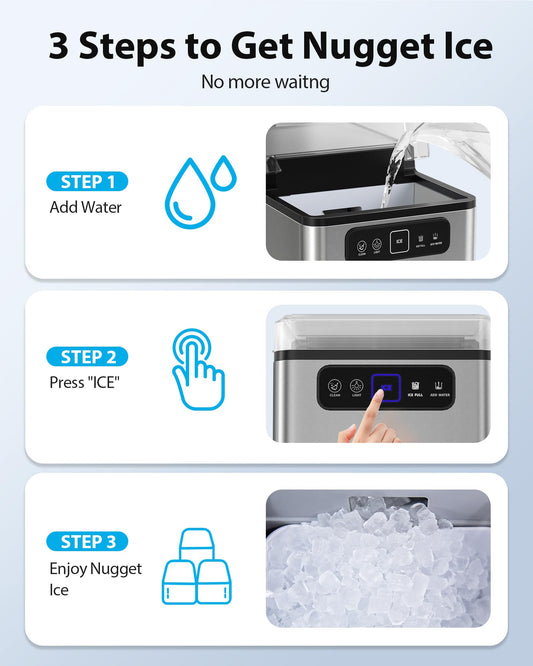 Aeitto Nugget Ice Maker Countertop, Pellet Ice Machine Soft Chewable Ice 36lbs/Day, One-Click Operation, Auto Self-Cleaning Crushed Ice Makers Stainless with Scoop for Home/Kitchen/Office (Brown)