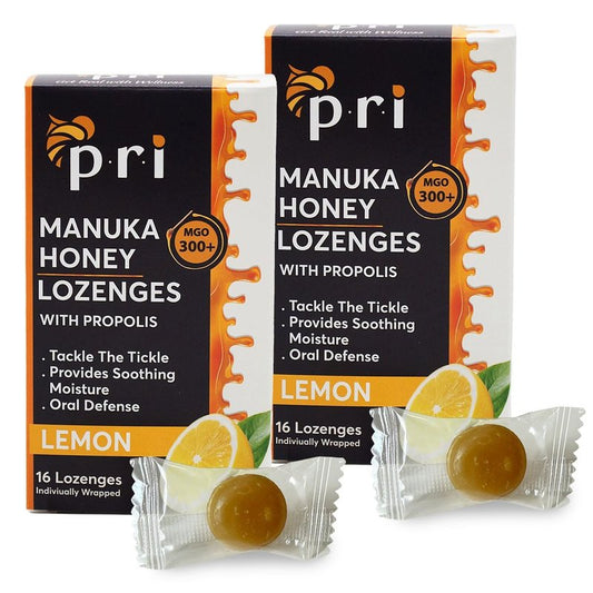 P.R.I Manuka Honey Lozenges with Propolis, Lemon Menthol Cough Drops, Natural Throat Drops, MGO 300+ Certified (16 Count, 2 Pack)