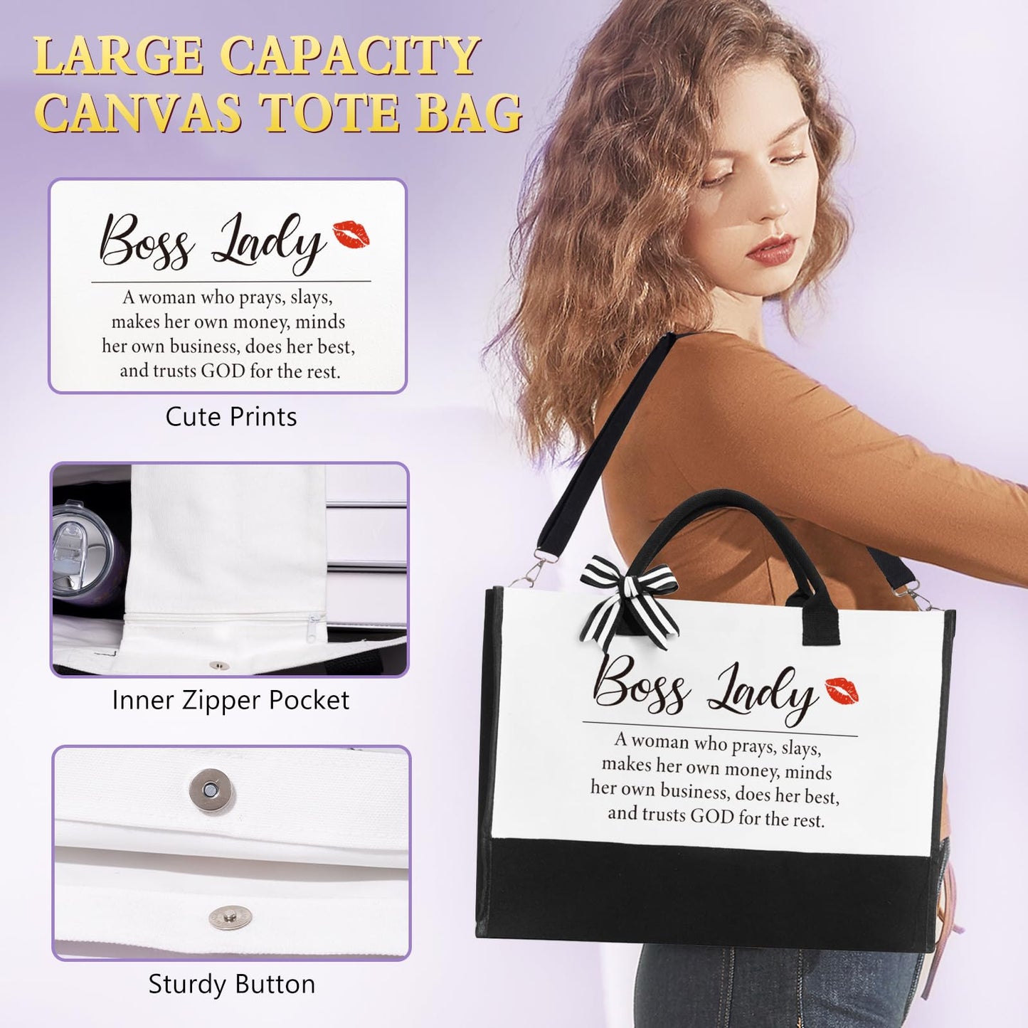 Boss Lady Gifts for Women, Best Boss Gifts for Women, Thank You Gift Baskets for Bosses Female, Birthday Christmas Farewell Office Appreciation Gift Set w/Canvas Tote Bag Acrylic Decor