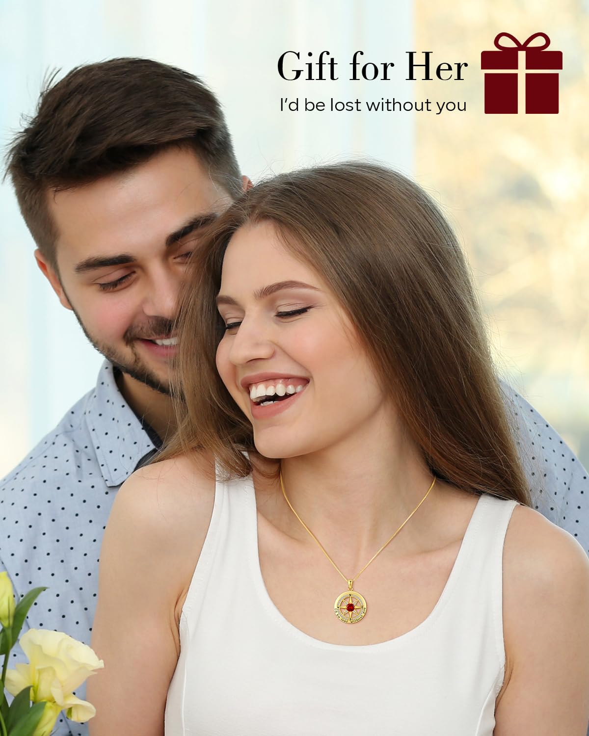 S925 Necklace Gift for Wife |Compass Jewelry |Women Anniversary |Sterling Silver |Girlfriend Birthday Gifts for Her Valentines |I'd be Lost without You |18K Gold Jan 01