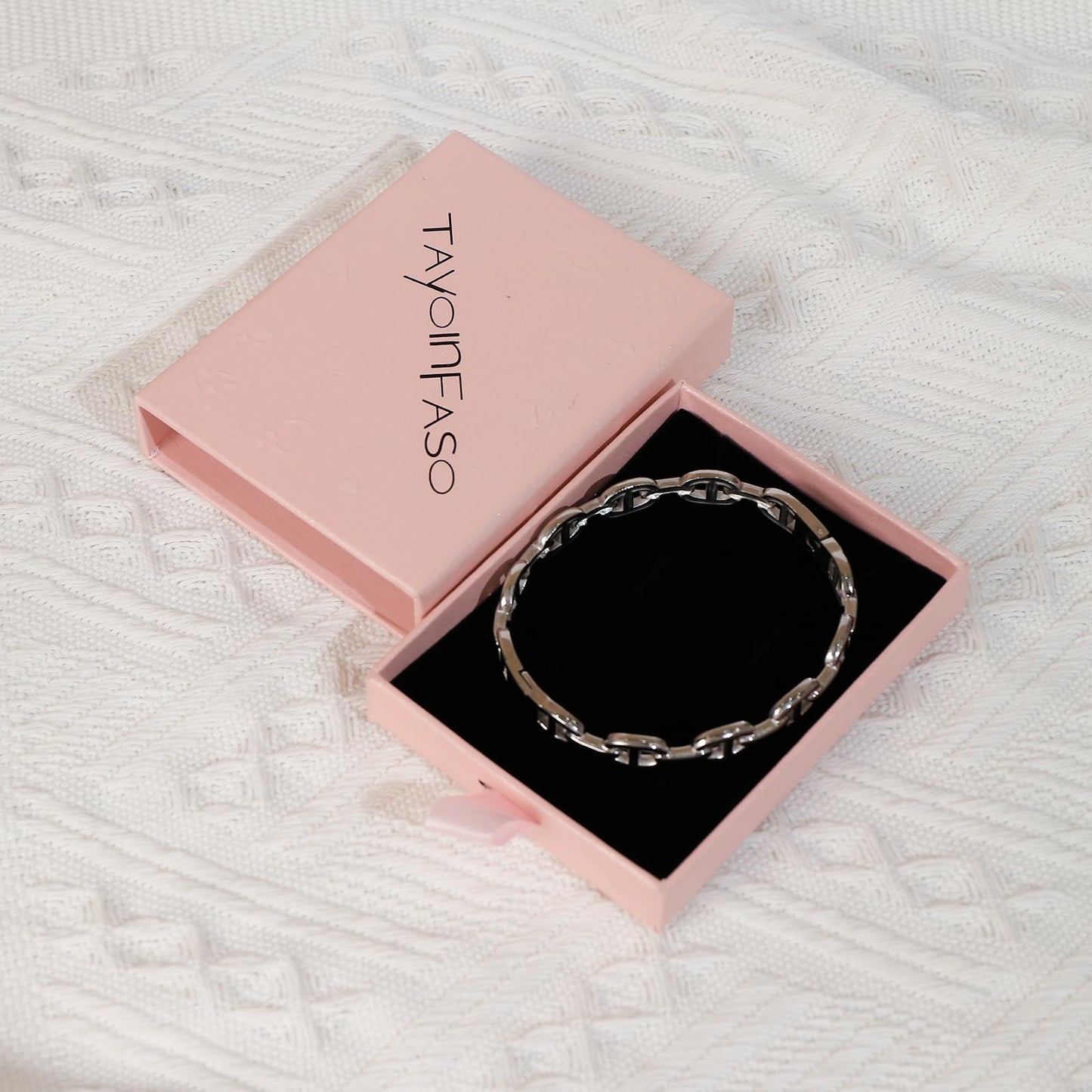 TaYolnFaSo Buckle Bracelets for Women Hypoallergenic Stainless Steel Wrist Wrap Bracelet Cuff Bangle Buckle Jewelry Gifts for Women with Pink Box