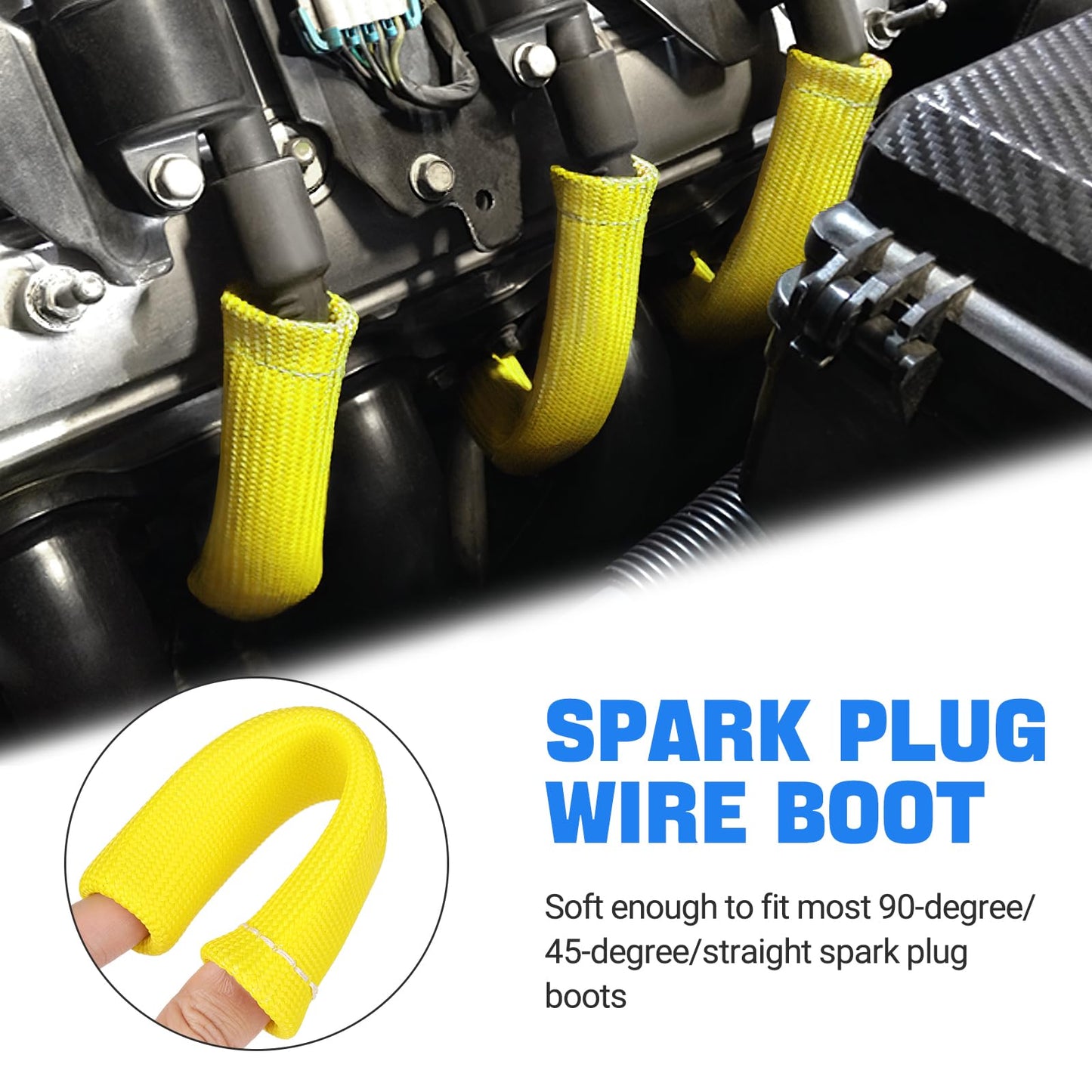SHINEHOME 2500° Spark Plug Heat Shield Sleeve for 8PCS Spark Plug Wire Boots Ls1/Ls2 Sbc Bbc 350 454 Spark Plug Wire Heat Sleeve (Yellow)