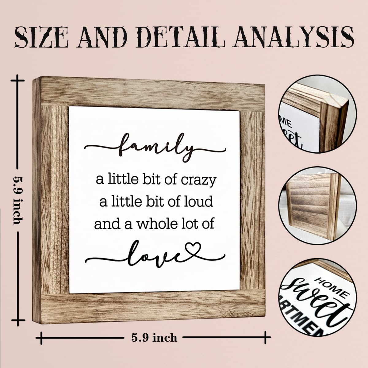 Rustic Family Wood Block Plaque Box Sign, Housewarming Gifts for New Home House, Farmhouse Square Desk Decor Sign for Home Living Room Bedroom-Family A Little Bit of Crazy