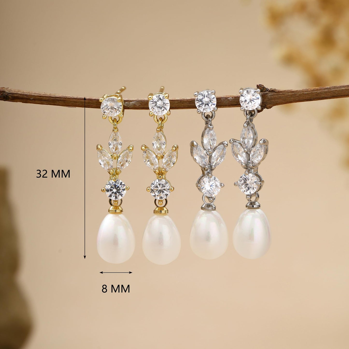 Pearl Earrings for Women Dainty Diamond Pearl Drop Earrings 14k Gold Plated Dangle Earrings for Women Weddings Gifts Bridesmaid Gifts