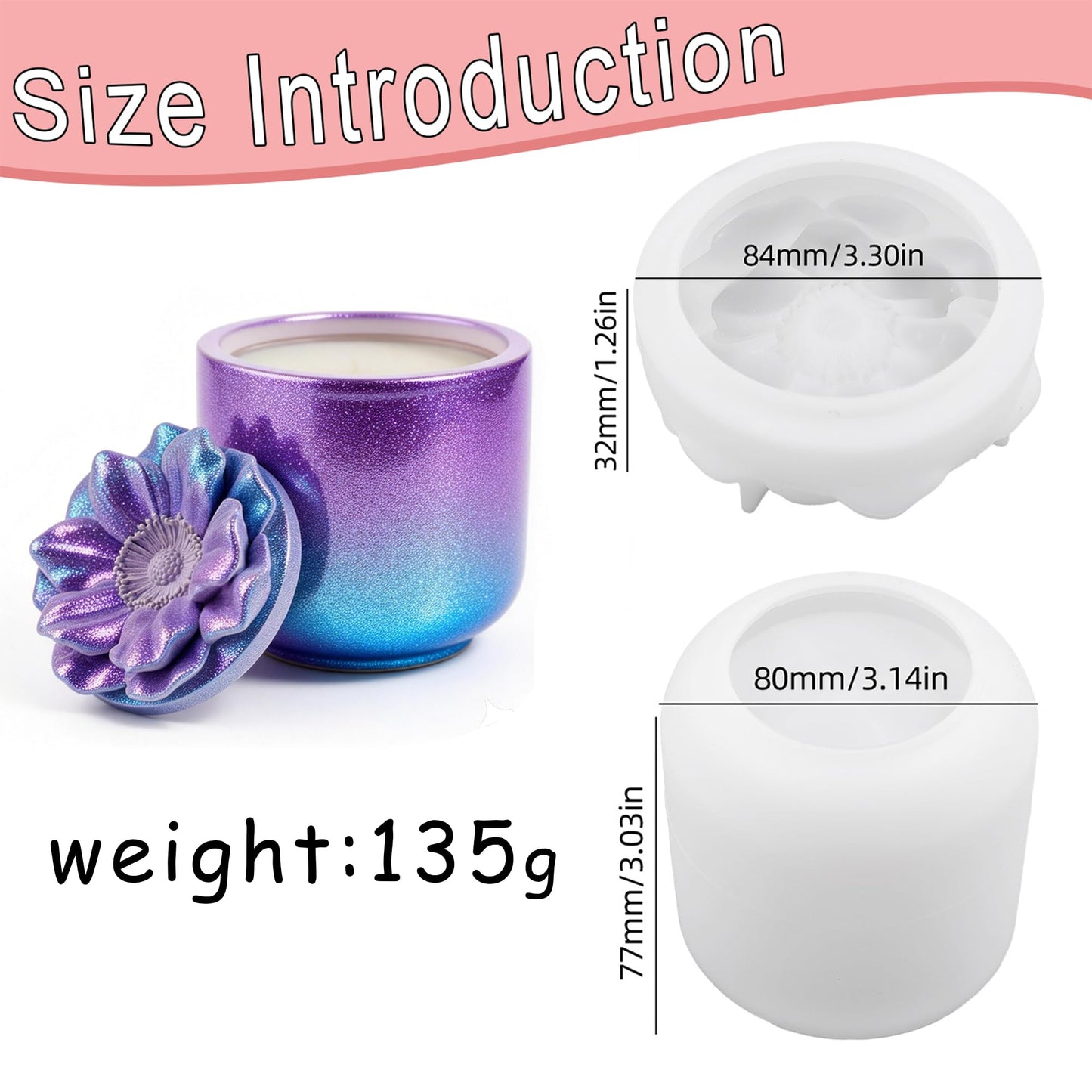 QUDYNZAL 1Pc Jar Epoxy Resin Casting Mold with Poppy Flower Lid Jewelry Storage Box Container Silicone Mold for DIY Plant Flowerpot Vase Candle Holder Concrete Art Craft Home Decor Polymer Clay