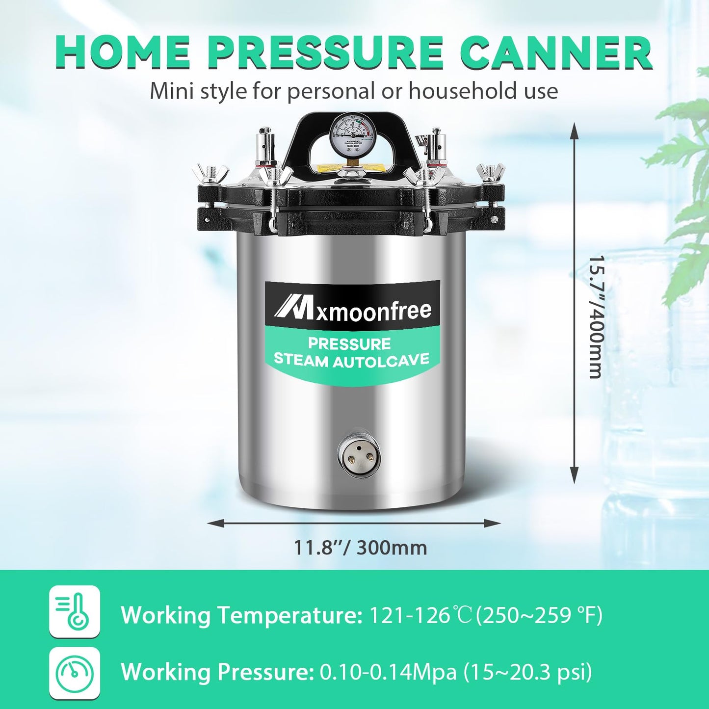 Mxmoonfree 12L Lab Autoclave, Portable Steam Autoclave for Lab Equipment, Culture Medium, Glassware, Jar Canning 110v