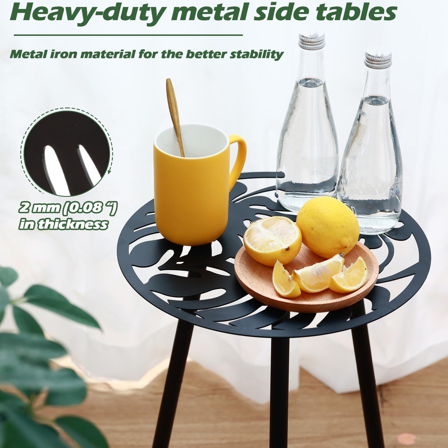 1 Pack Metal Outdoor Side Tables Small Outside Round End Table for Patio Modern Accent Garden Corner Table for Small Spaces, Balcony, Porch, Weather-Resistant, Plant Stand Indoor, Black