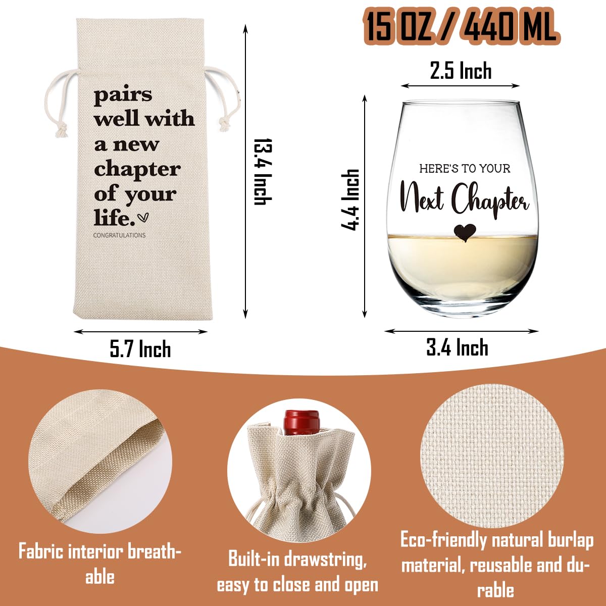 New Chapter Wine Bag Glass Set Farewell Gifts for coworkers Going Away Gift for Friends New Beginning New Business Owner New Job Gifts for Coworker Boss Teacher