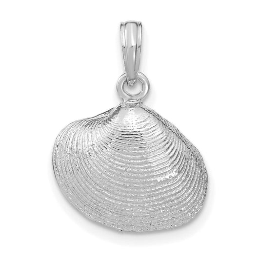 14k White Gold Seashell Pendant Necklace for Women with Textured Shell Design, Ocean Themed Jewelry for Summer and Vacation, Nautical Coastal Charm, Elegant Marine Inspired Beach Style Piece