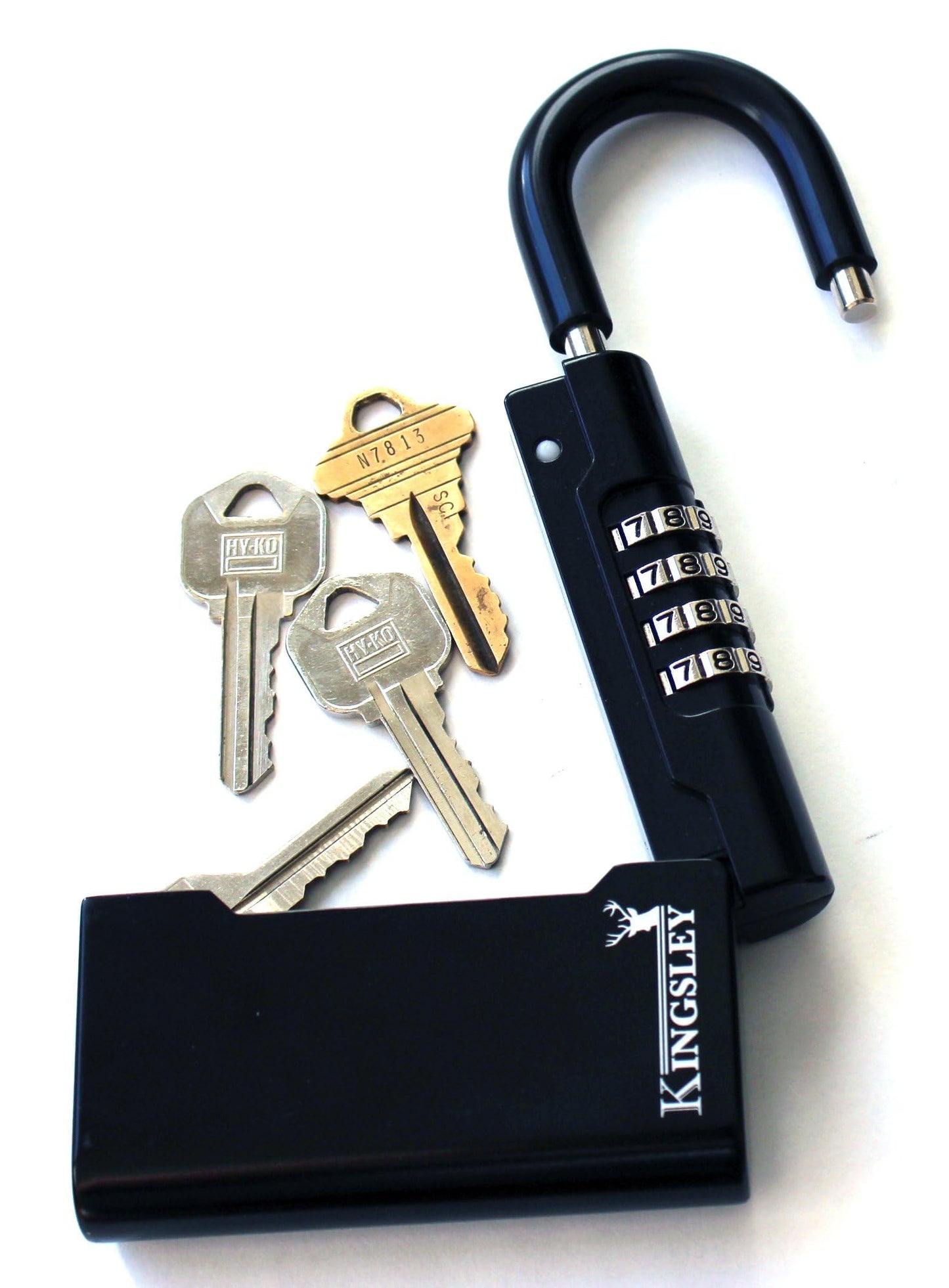 Kingsley Guard-a-Key Black Realtor's Lockbox Portable Resettable Hanging Key Safe Combination Lock Box for House Keys, Realtors, Vacation Rentals, Black