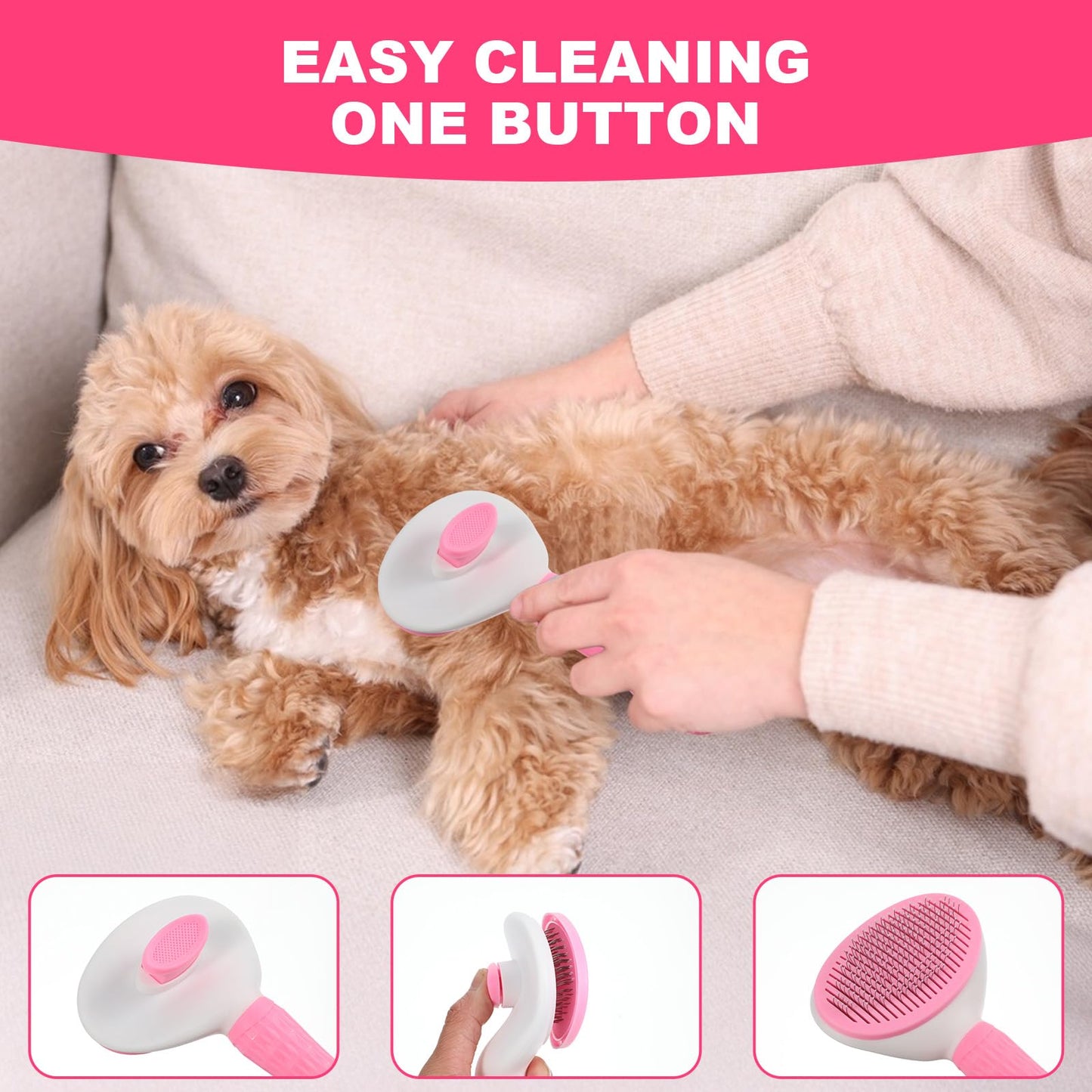 6PCS Dog Grooming Kit, Pet Grooming Kit, Deshedding Brush for Short Hair, Slicker Brush, Flea Comb, Puppy Brush Set in Pink for Dogs, Cats
